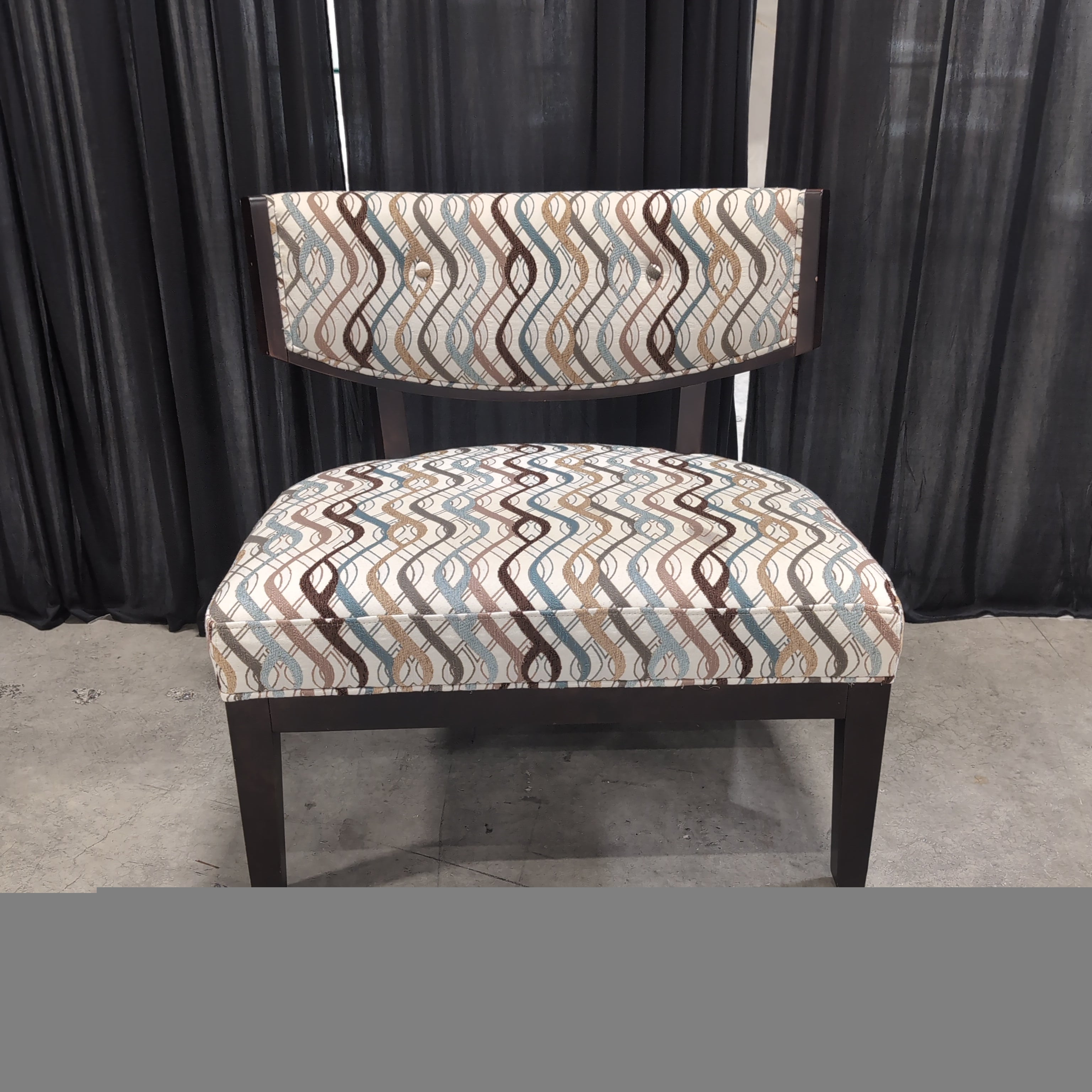 Dark Wood Accent Chair with Patterned Upholstery