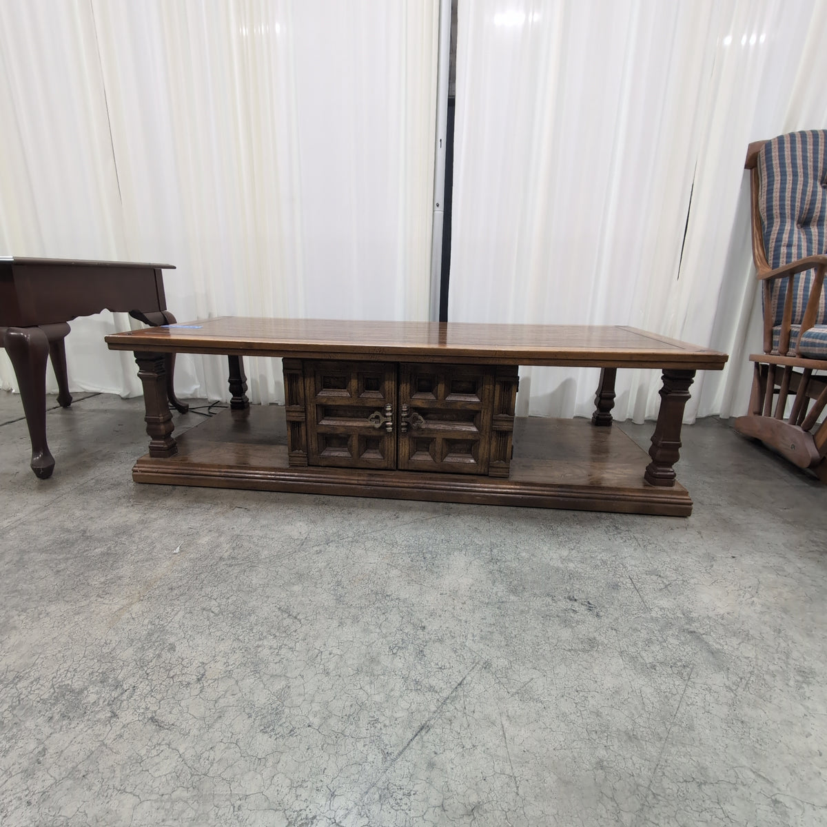 Traditional Dark Wood Coffee Table with Carved Details