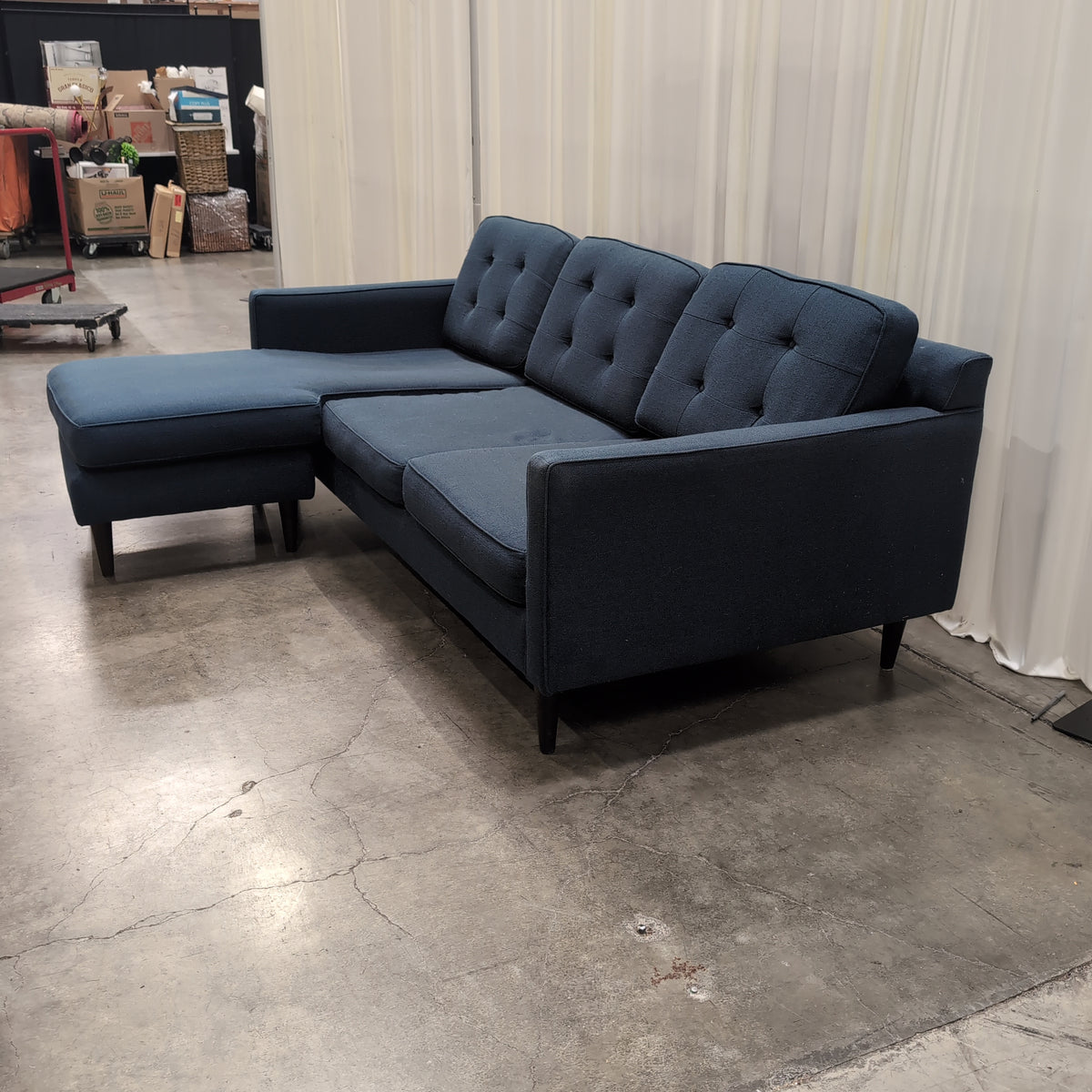 Modern Dark Blue Tufted Sectional Couch in Fabric