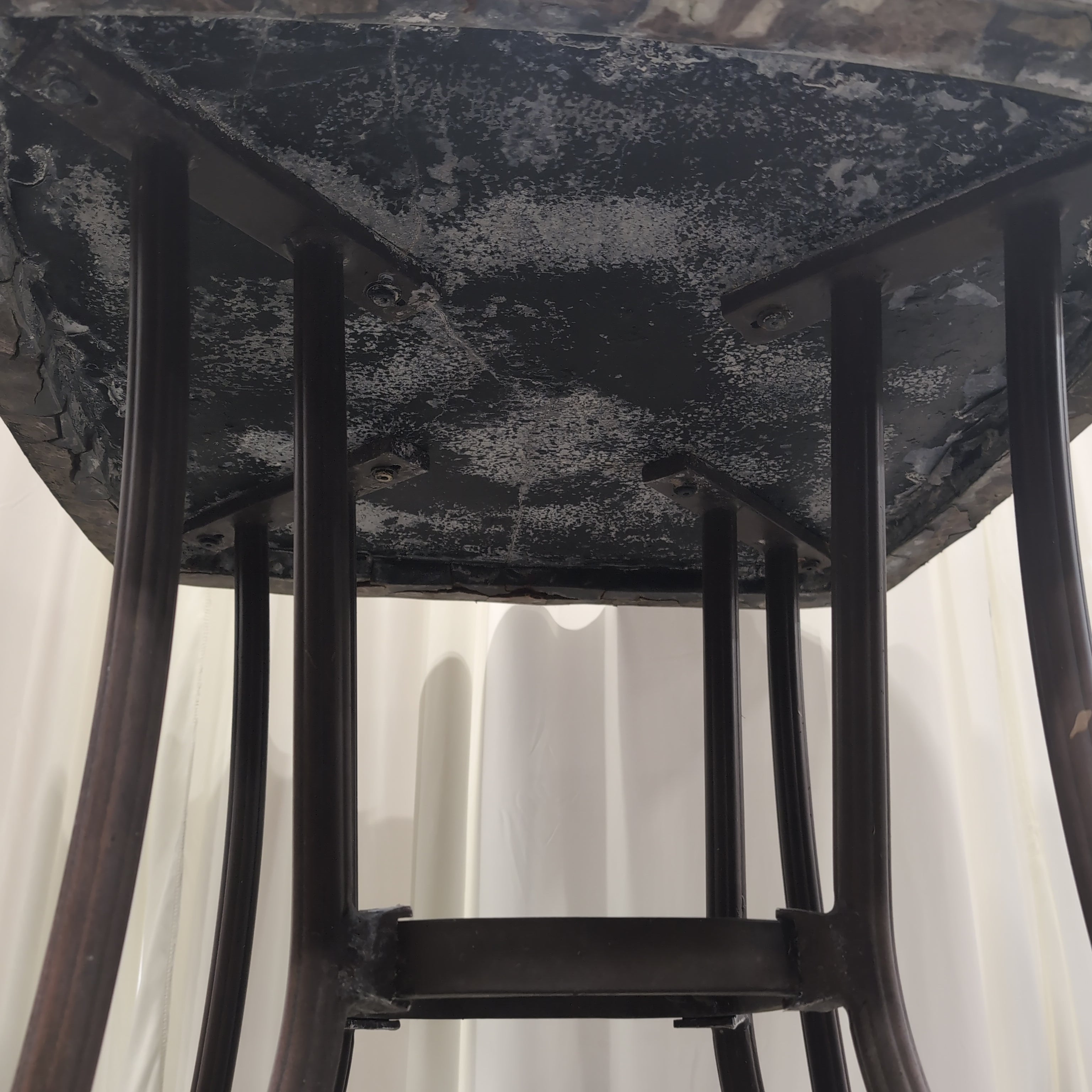Square Stone Mosaic Outdoor Table with Metal Base