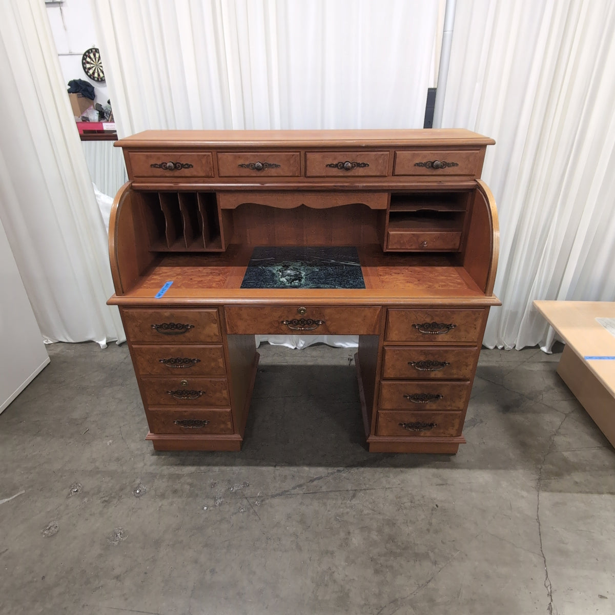 Traditional Wood Roll-Top Desk with Marble Insert