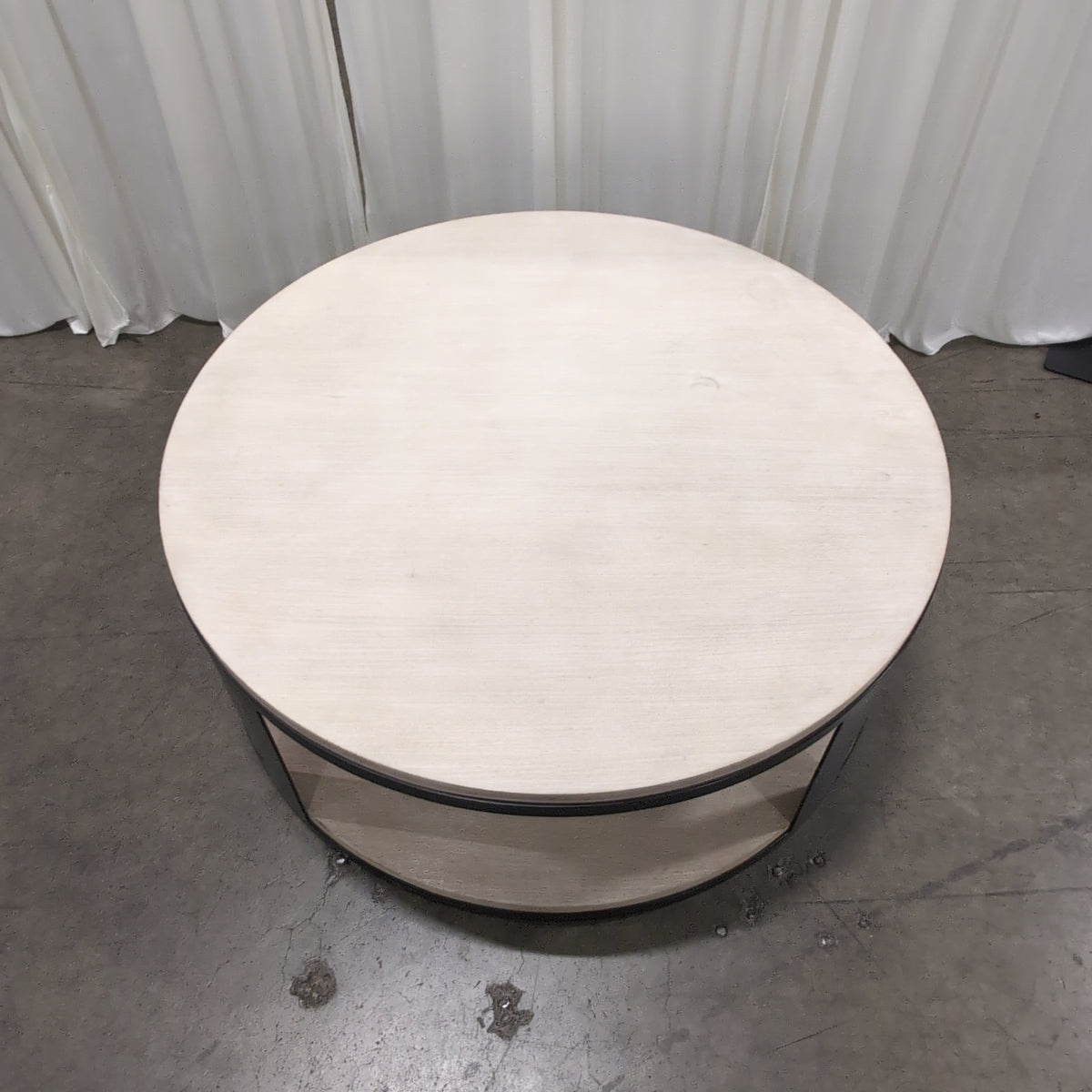 Round Two-Tier Coffee Table with Black Metal Frame