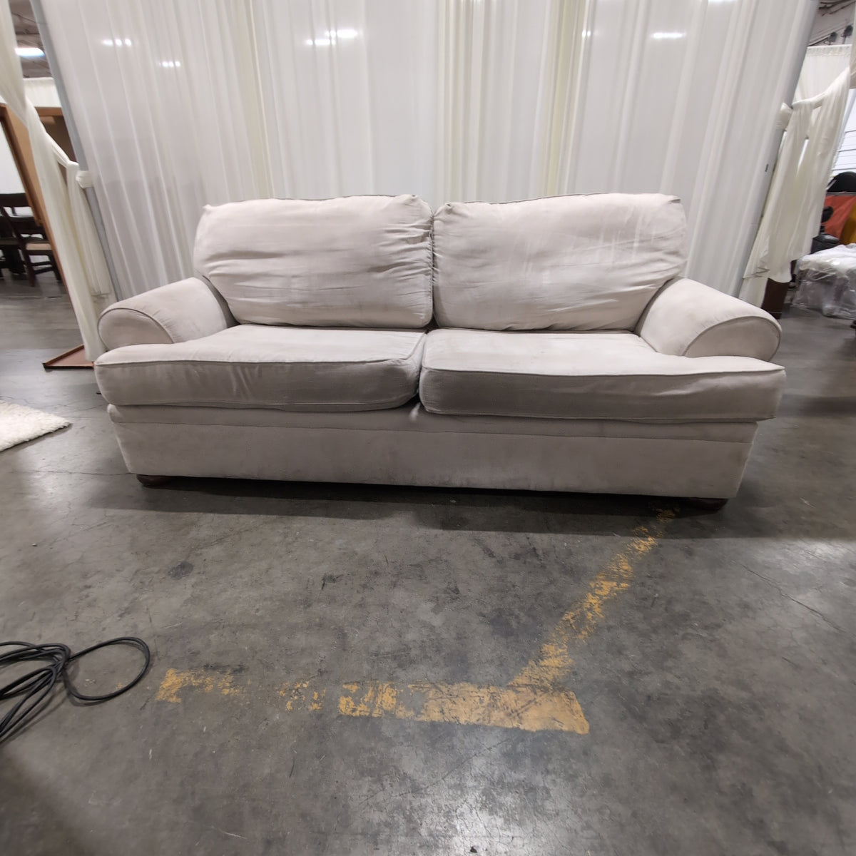 Light Grey Fabric Three-Seat Couch with Track Arms