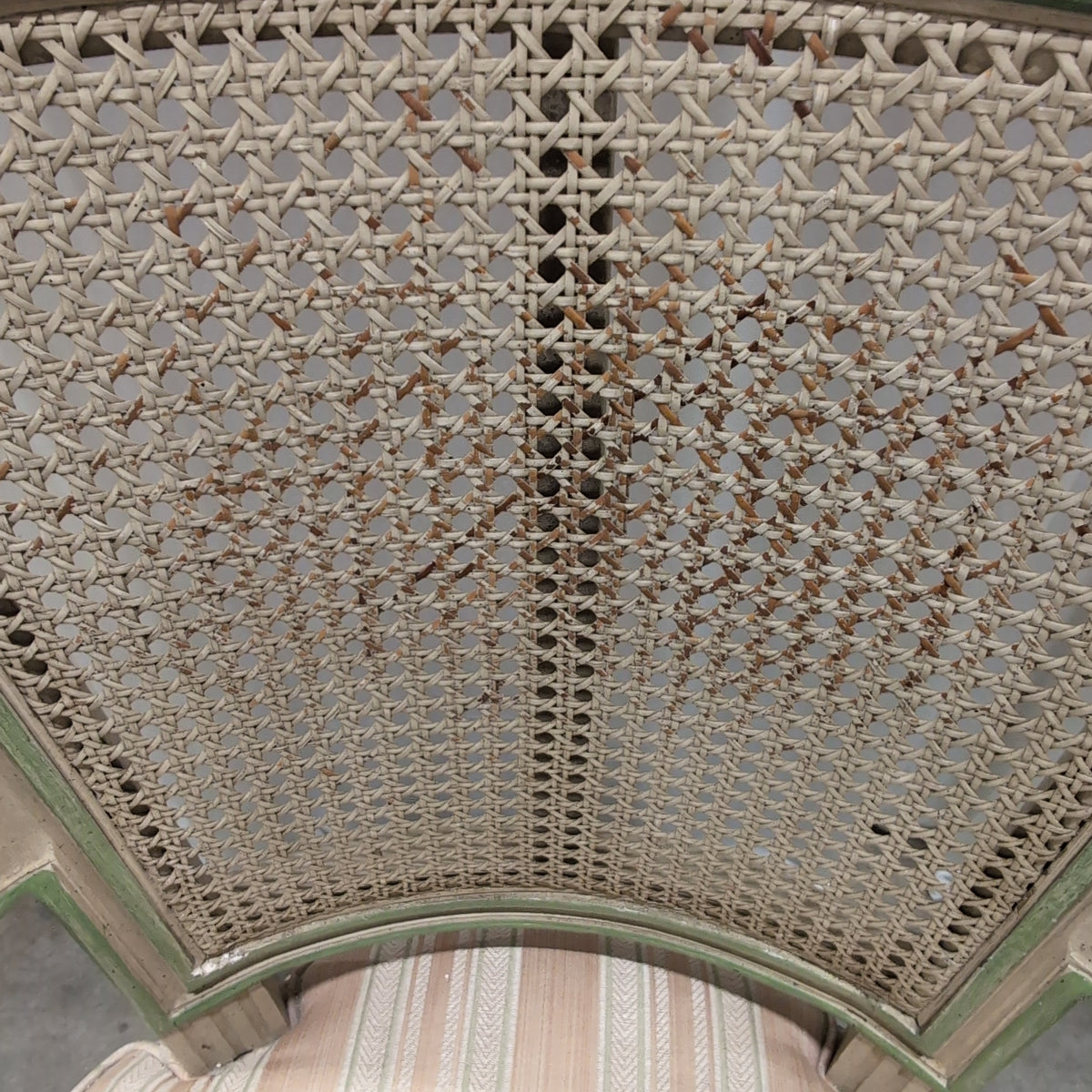 French Provincial Cane Back Accent Chair with Striped Upholstery