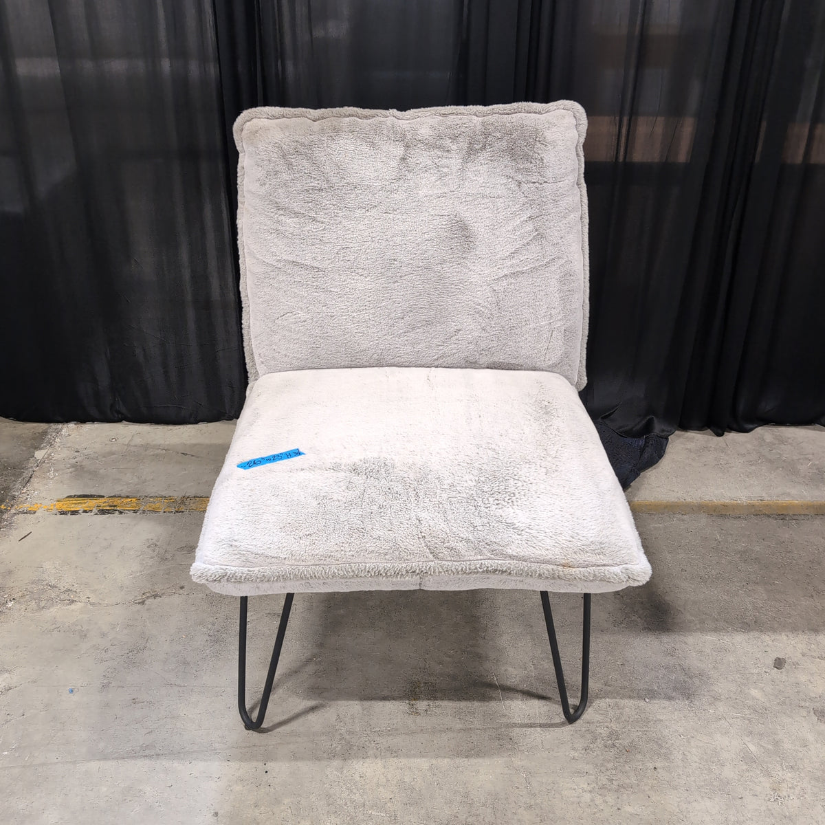 Grey Fluffy Upholstered Accent Chair with Metal Legs