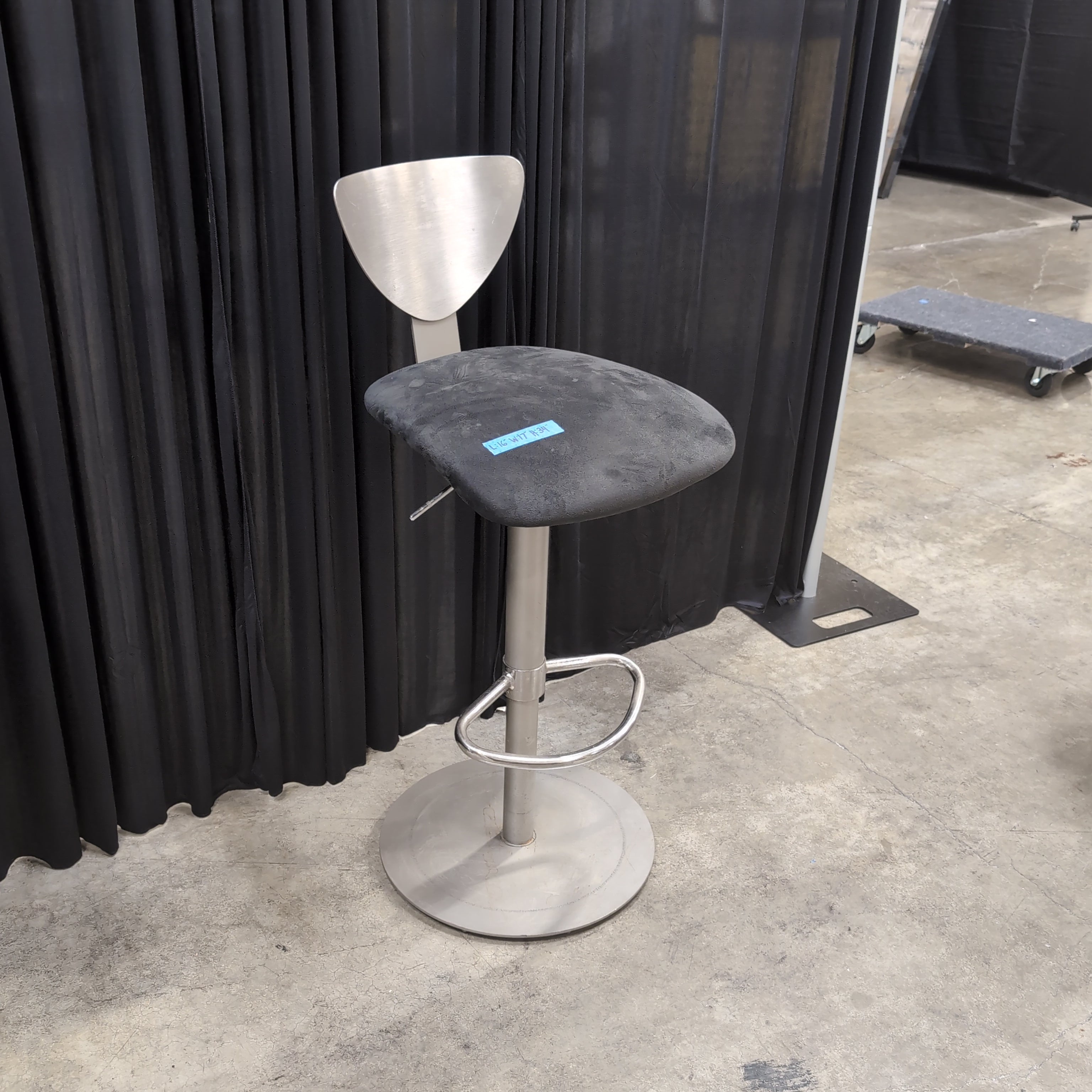 Brushed Metal Adjustable Height Bar Stool with Dark Fabric Seat