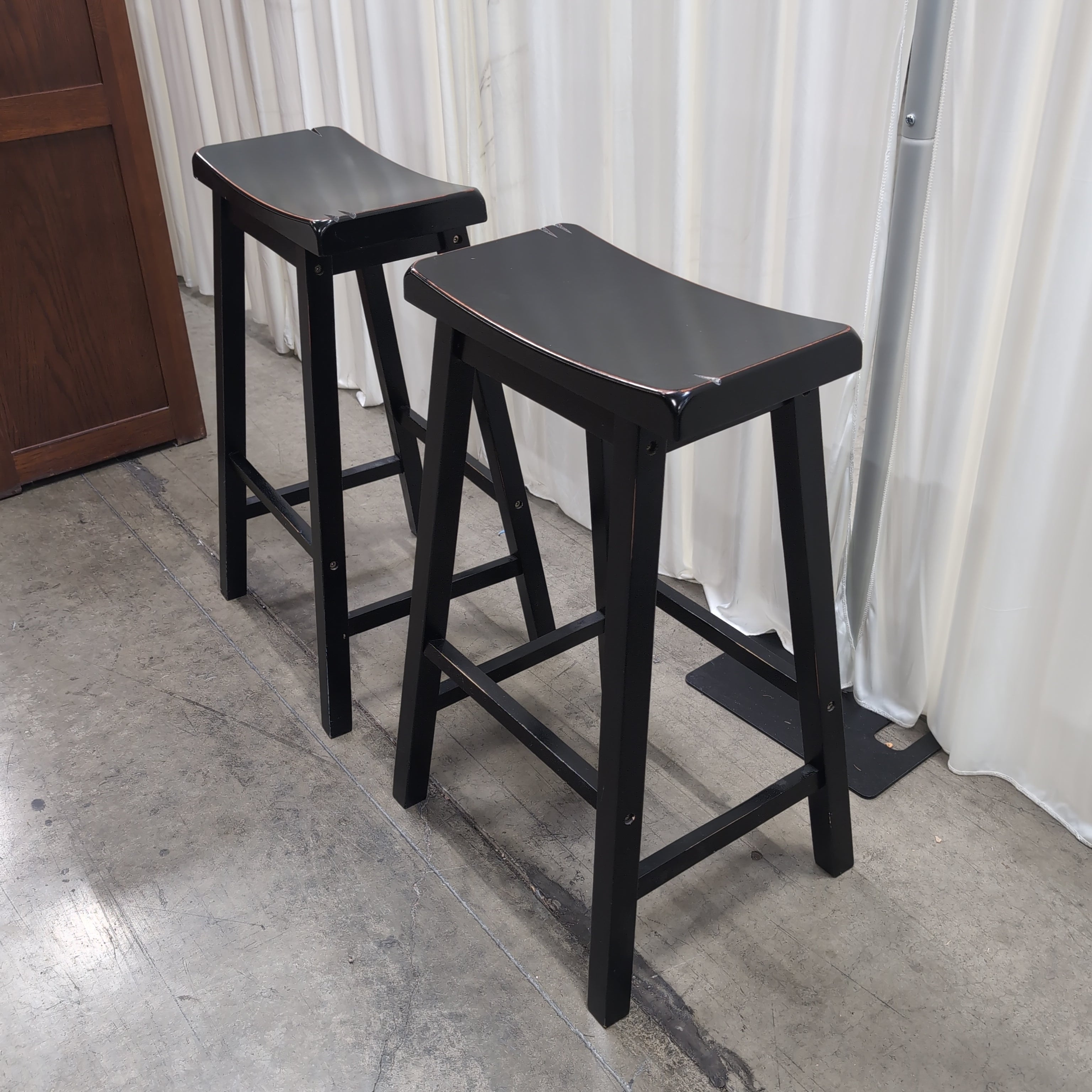 Pair of Hovis Black Wood Bar Stool with Brown Edge
