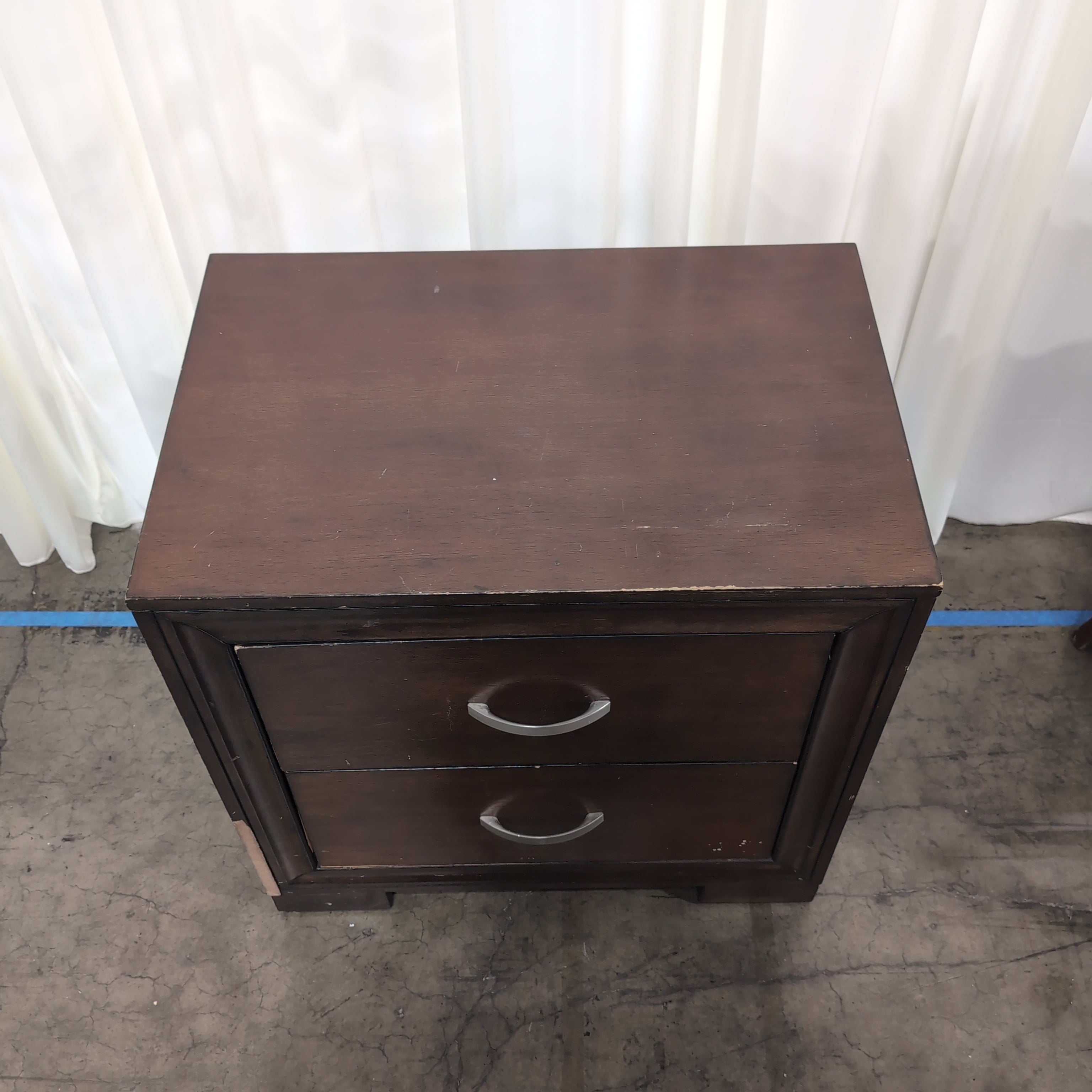 Brown Wood Two-Drawer Nightstand with Curved Pulls
