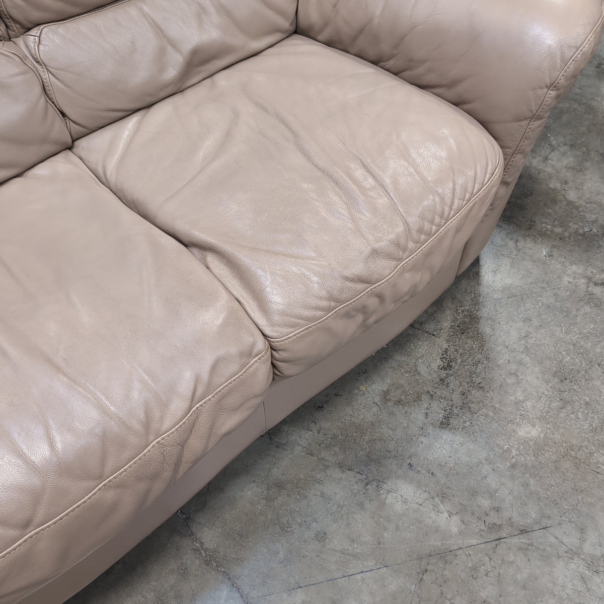 Plush Tan Leather Rolled Arm Loveseat