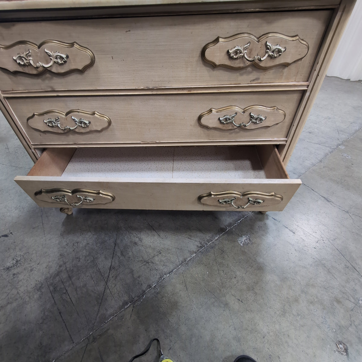 French Provincial Style Three-Drawer Dresser with Ornate Hardware