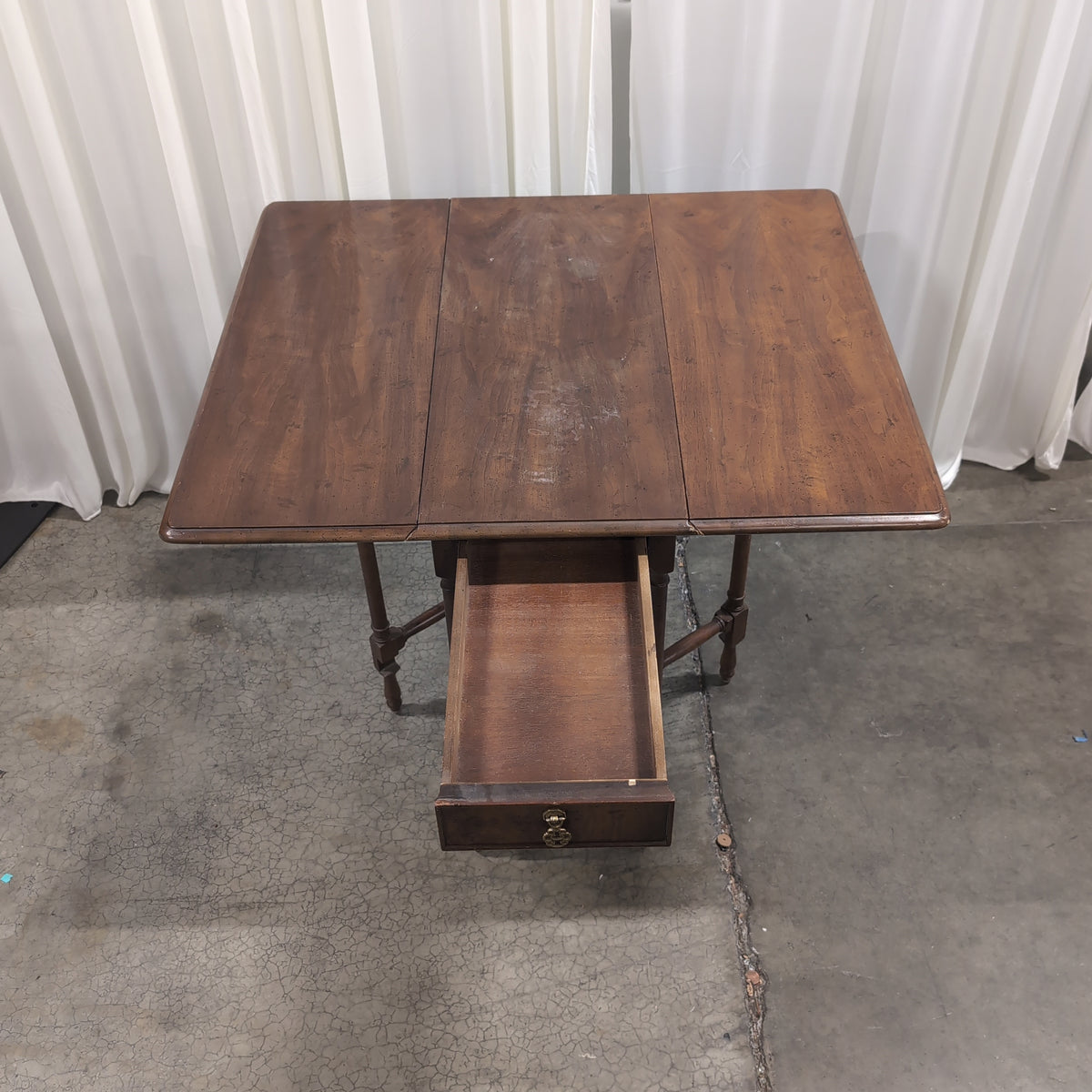 Dark Wood Drop Leaf Console Table with Drawer