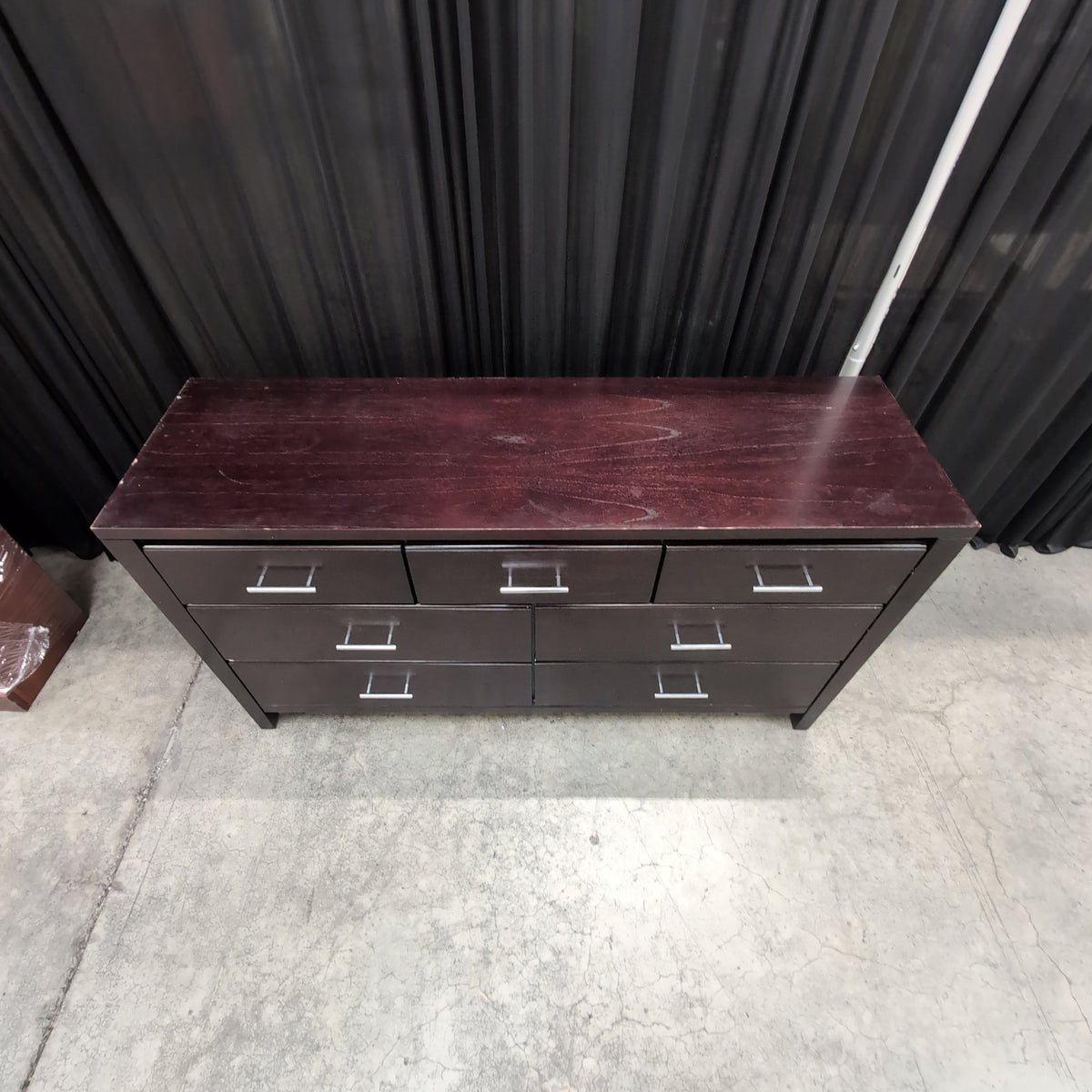 Dark Espresso Seven-Drawer Dresser with Silver Bar Pulls