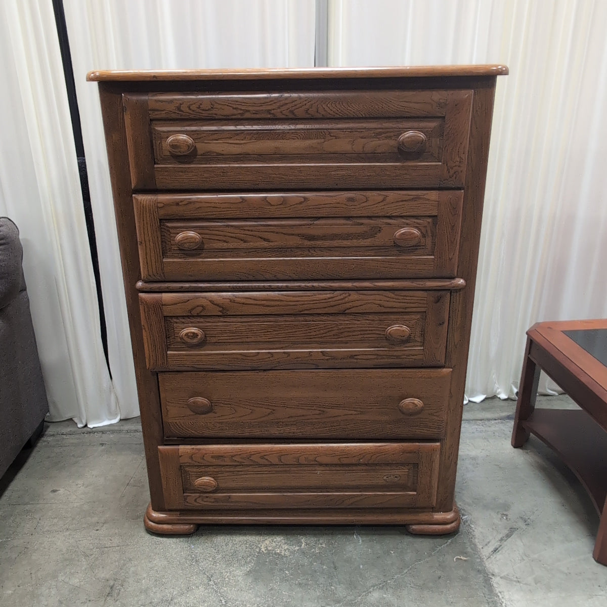 Traditional Brown Hardwood Five-Drawer Dresser with Rounded Knobs
