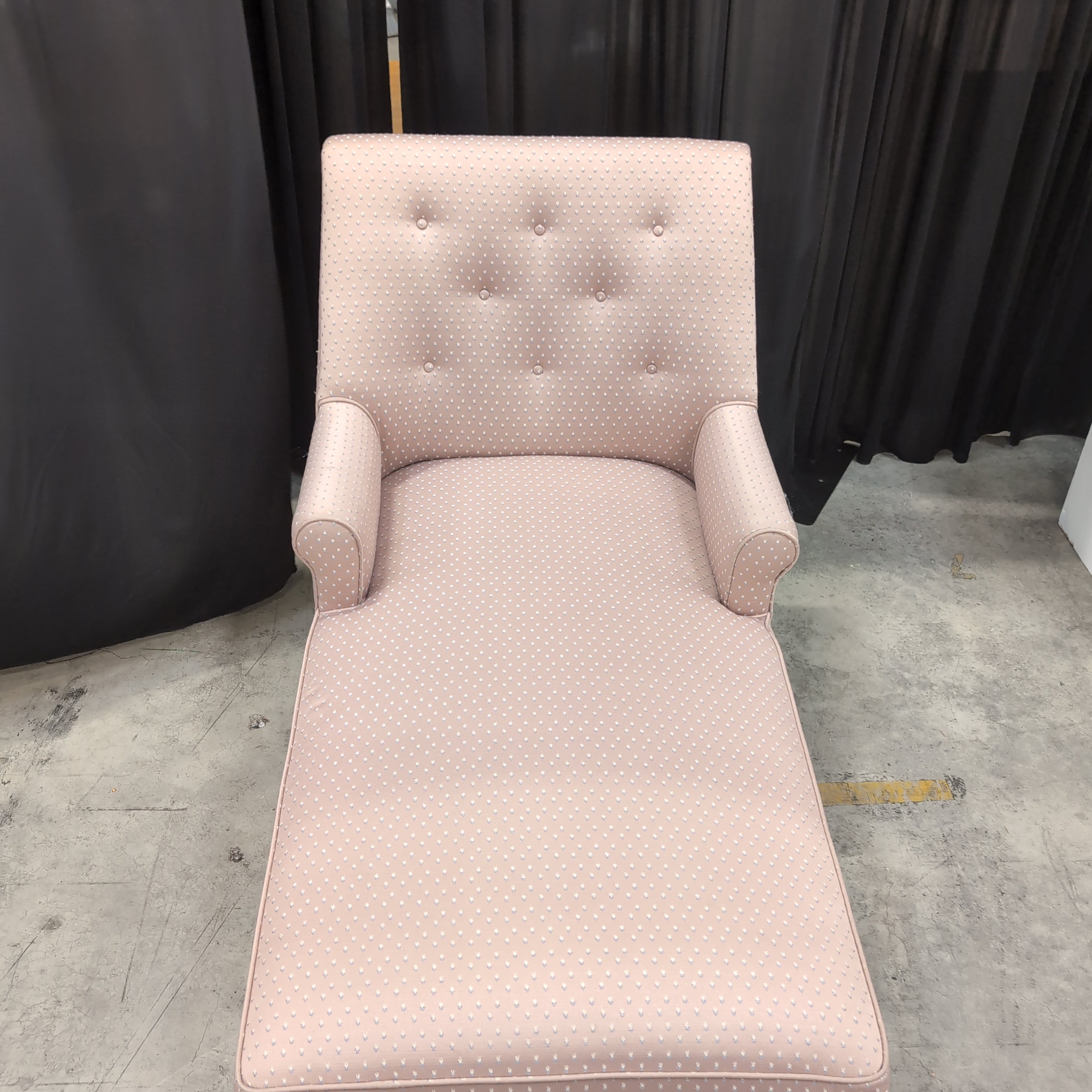 Pink Dotted Upholstered Chaise Lounge with Skirted Base