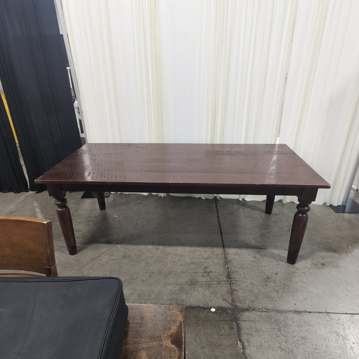 World Market Dark Brown Rustic Wood Dining Table with Turned Legs