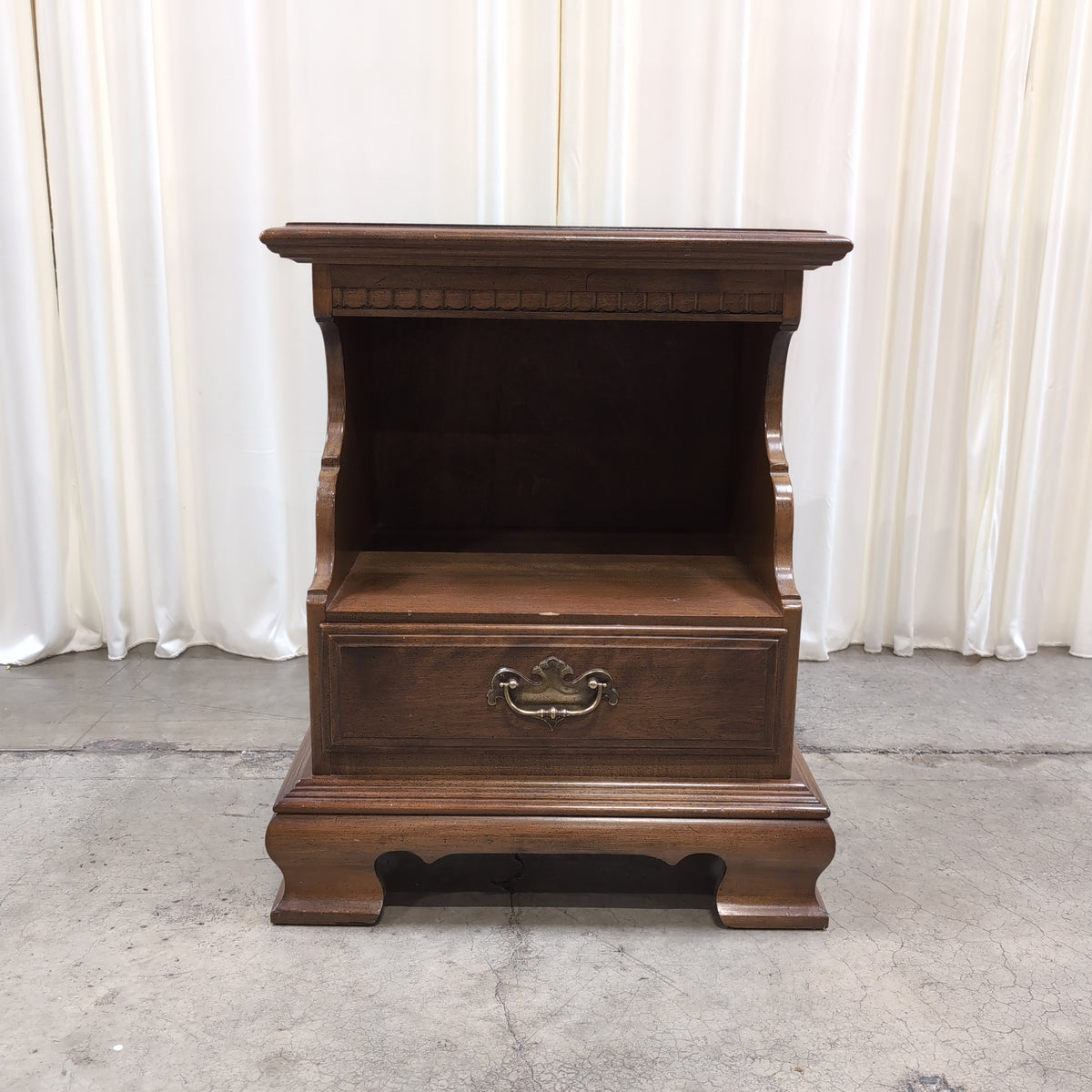 Traditional Dark Wood Nightstand with Ornate Hardware