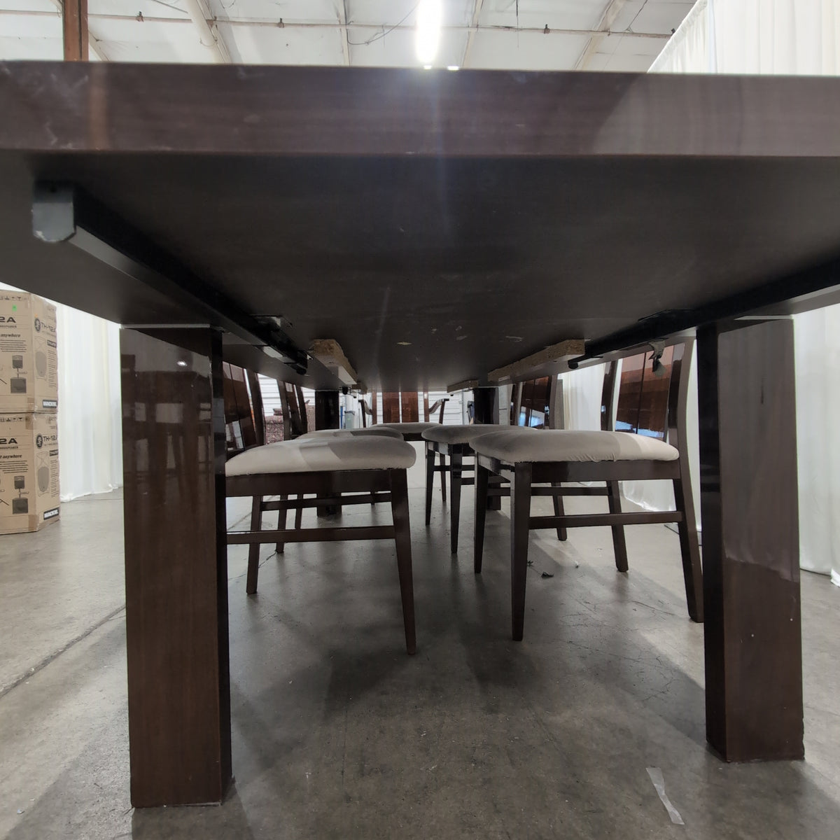 Chestnut brown dining table with 6 matching chairs