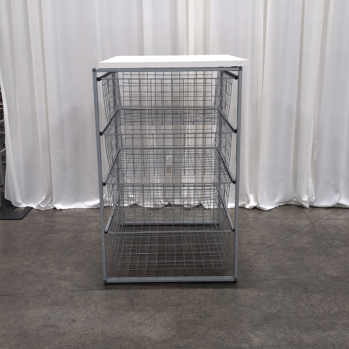 White Top Grey Metal Storage Unit with Wire Mesh Drawers