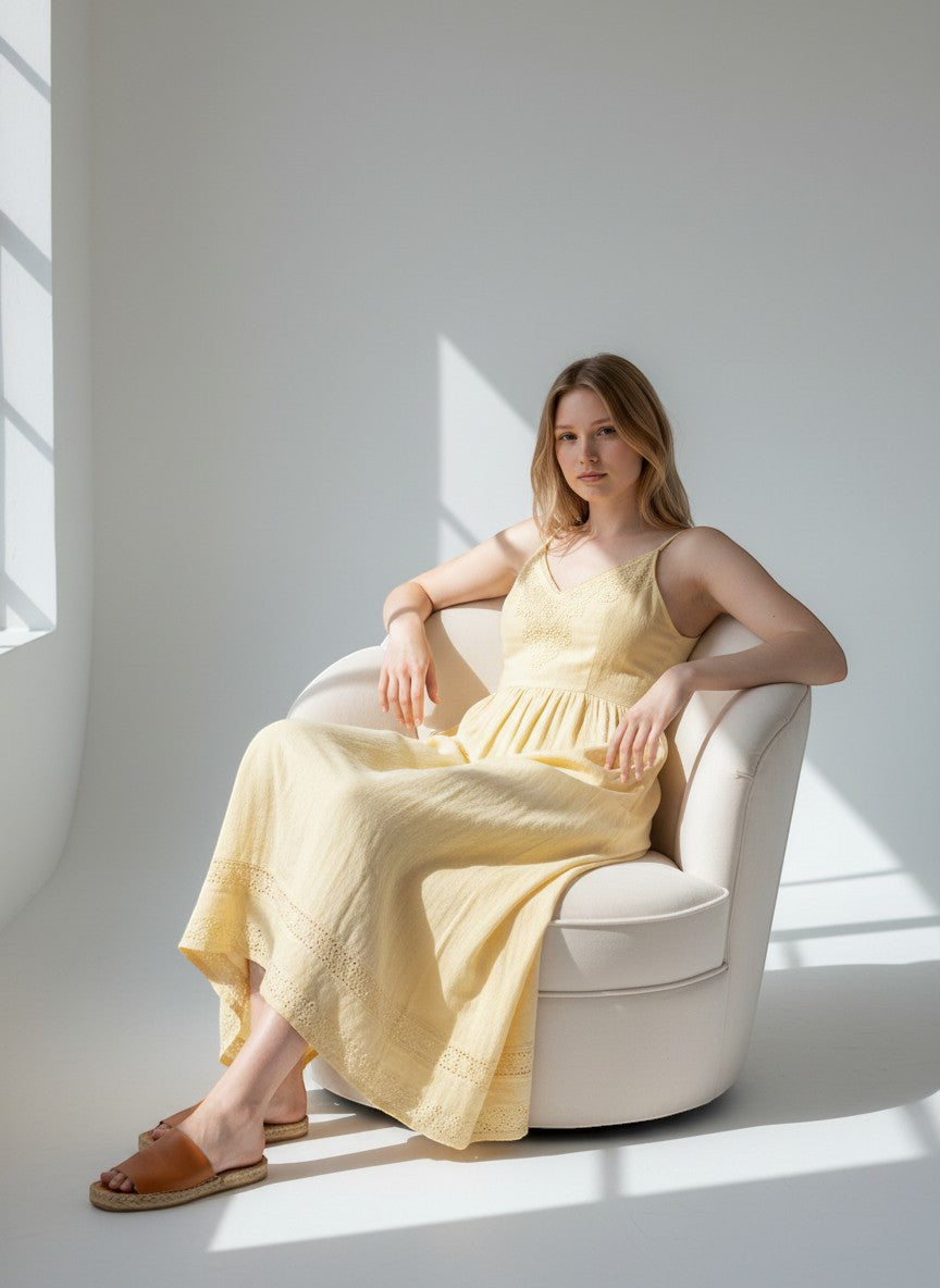 GONE STORE cream velvet swivel accent chair with scalloped back and channel tufting. Upholstered base.