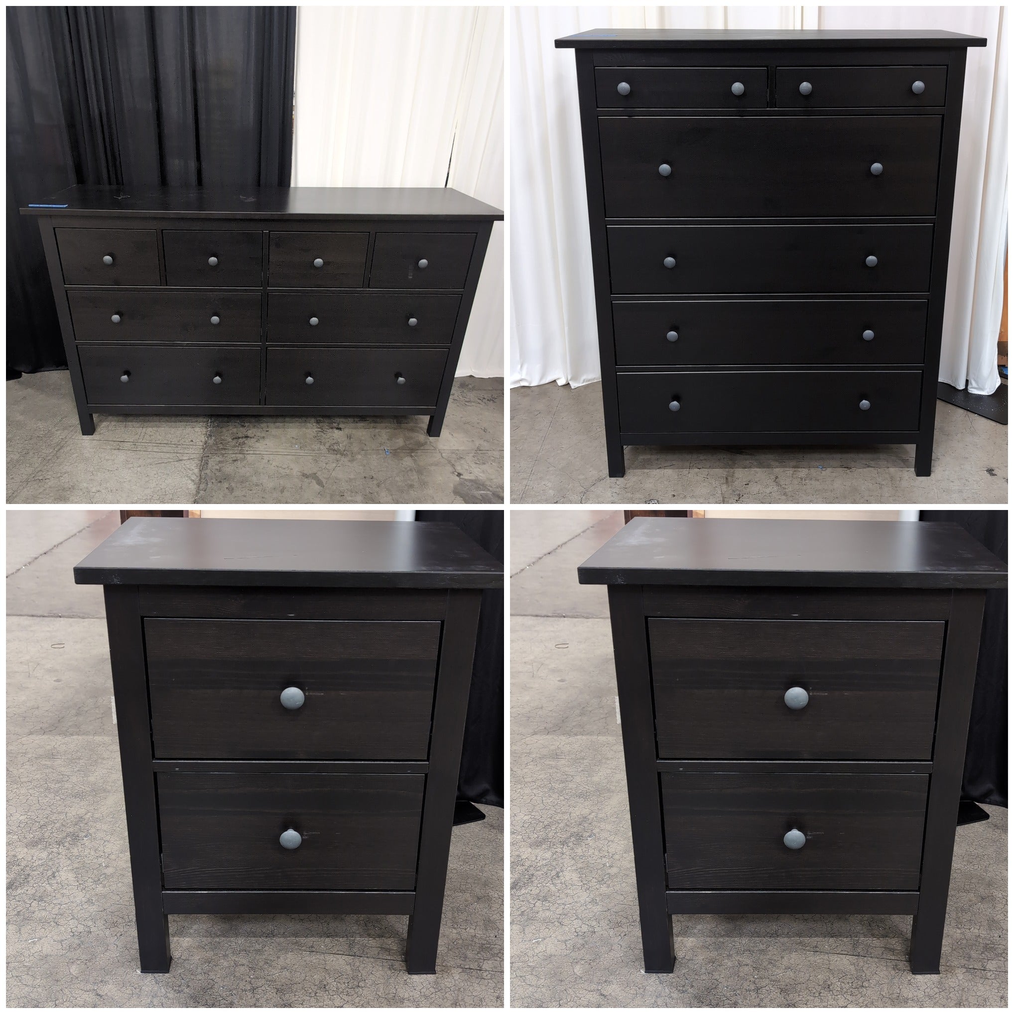 IKEA HEMNES 4-Piece Bedroom Furniture Set – 8-Drawer Dresser, 6-Drawer Chest & 2 Nightstands (Black-Brown)
