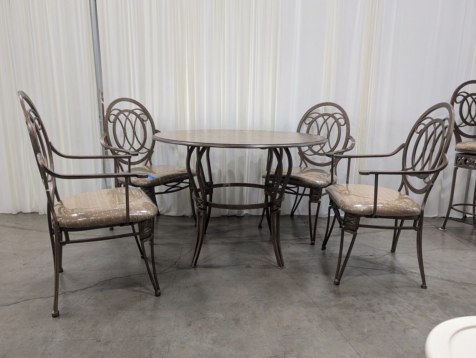 Ornate Bronze Metal Round Dining Set with Four Chairs