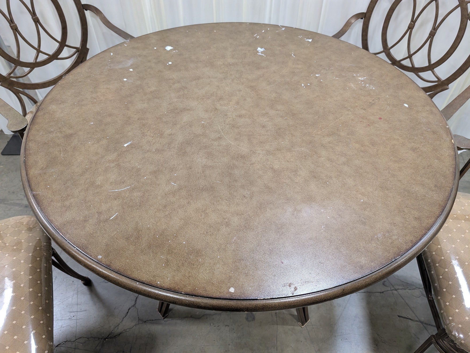 Ornate Bronze Metal Round Dining Set with Four Chairs