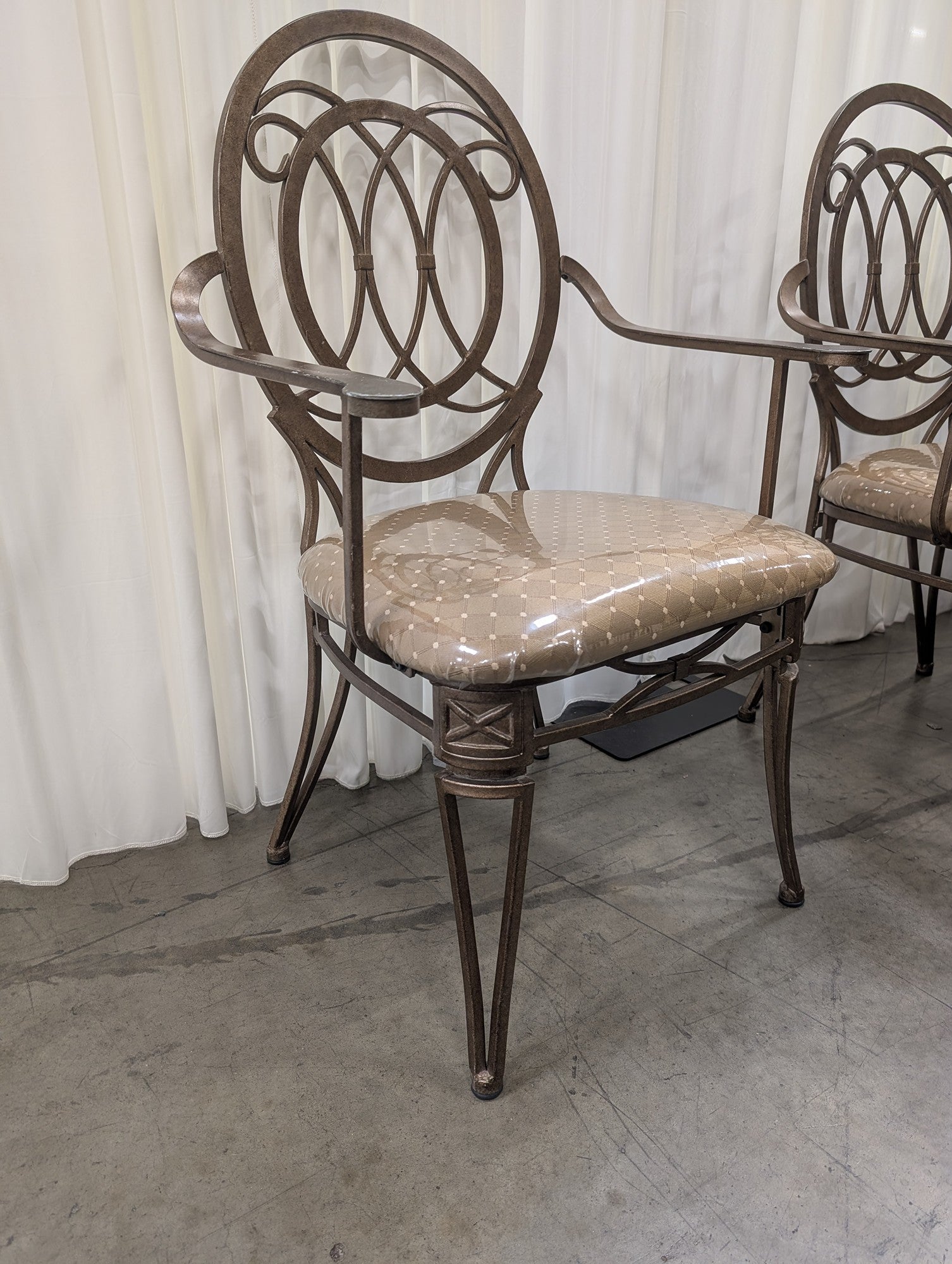 Ornate Bronze Metal Round Dining Set with Four Chairs