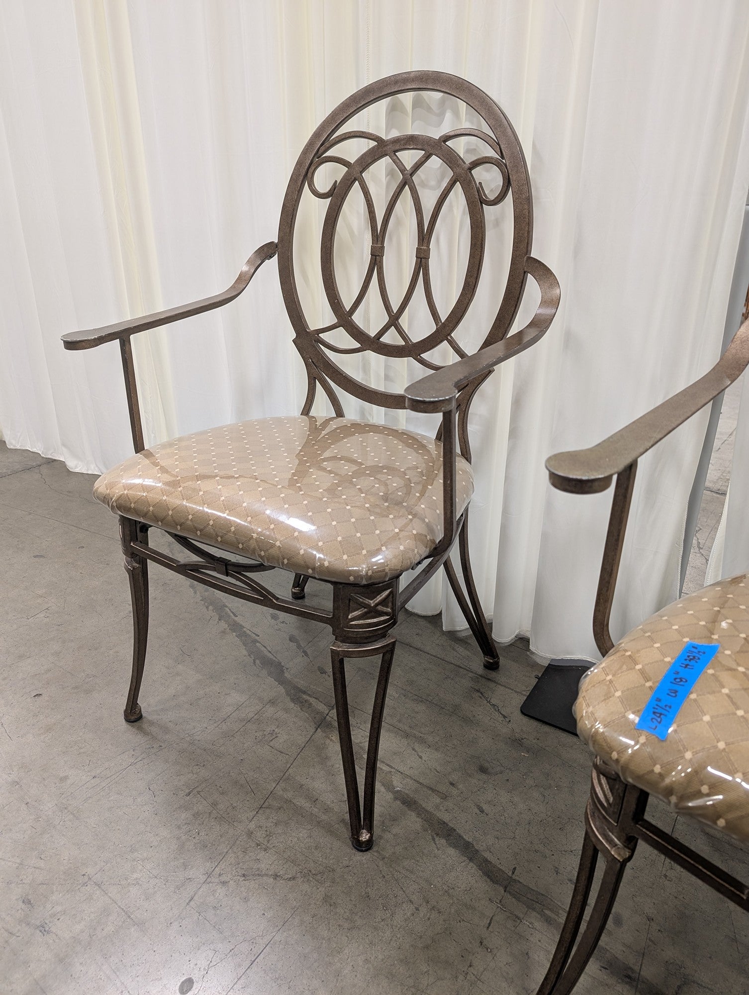 Ornate Bronze Metal Round Dining Set with Four Chairs