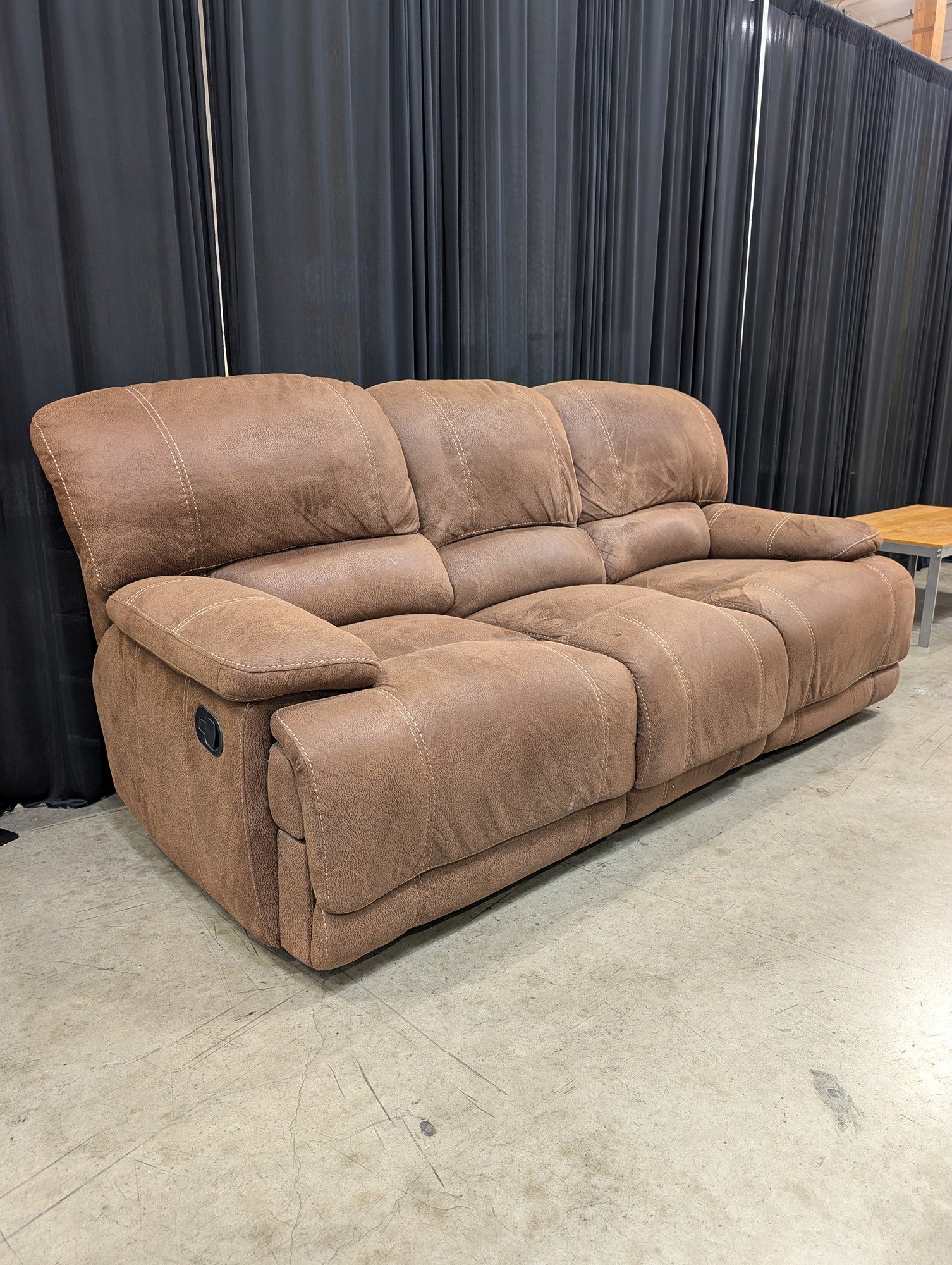 Brown Faux Leather Three-Seat Reclining Couch