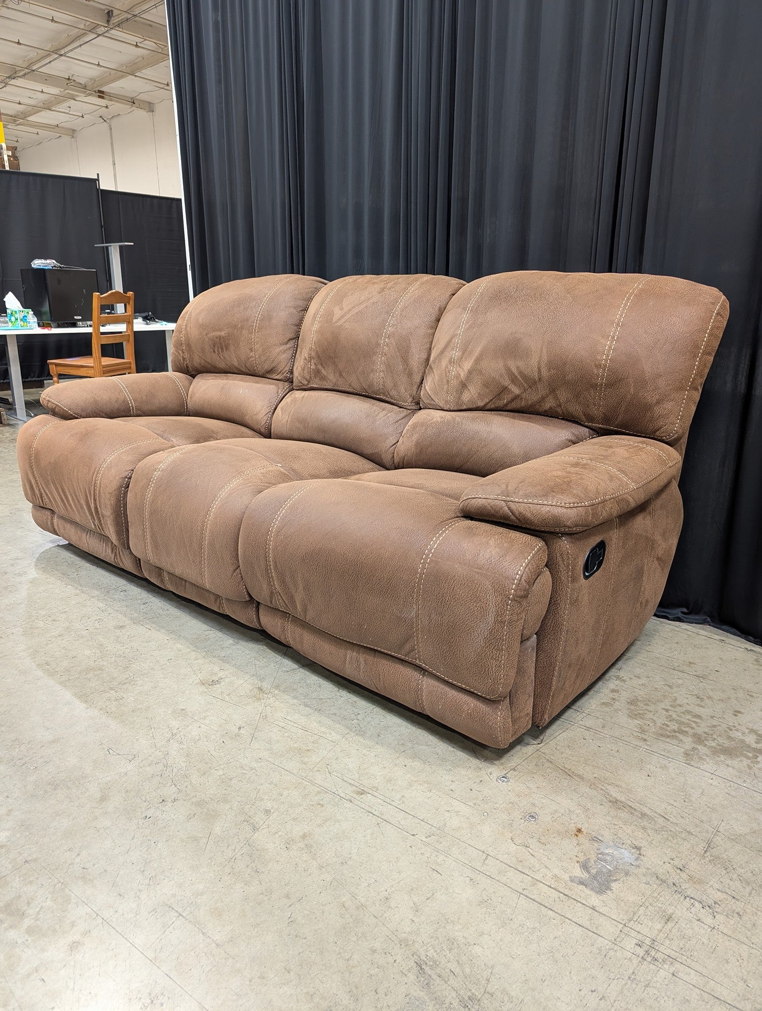 Brown Faux Leather Three-Seat Reclining Couch
