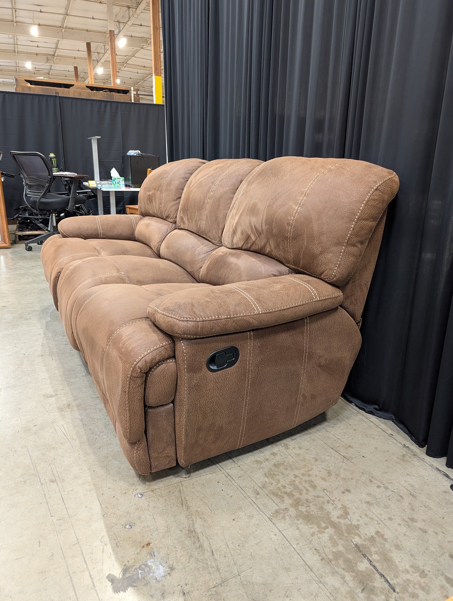 Brown Faux Leather Three-Seat Reclining Couch