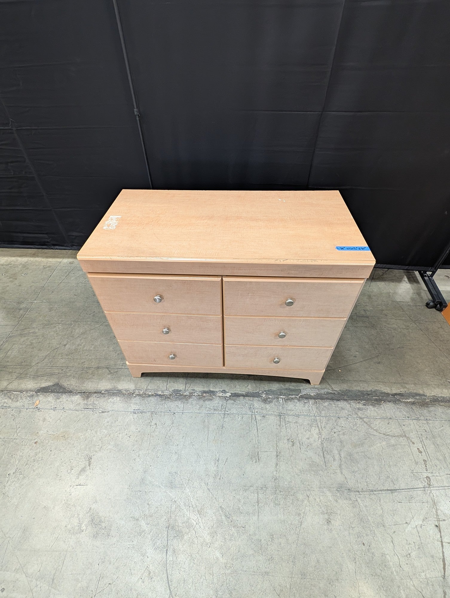 Blonde Wood Six-Compartment Storage Cabinet with Silver Pulls