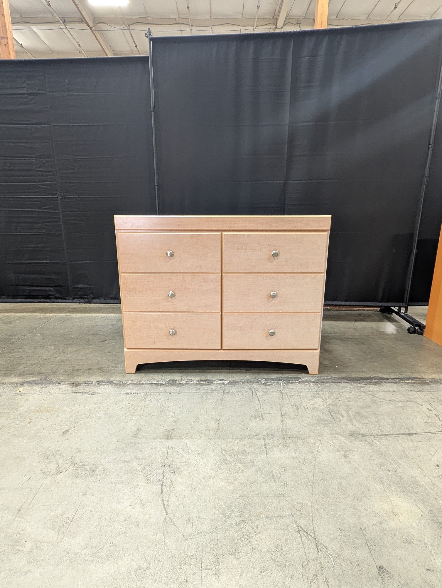 Blonde Wood Six-Compartment Storage Cabinet with Silver Pulls