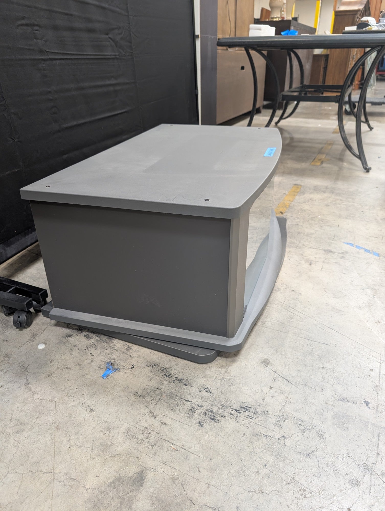 Gray Wood Composite TV Stand with Glass Doors