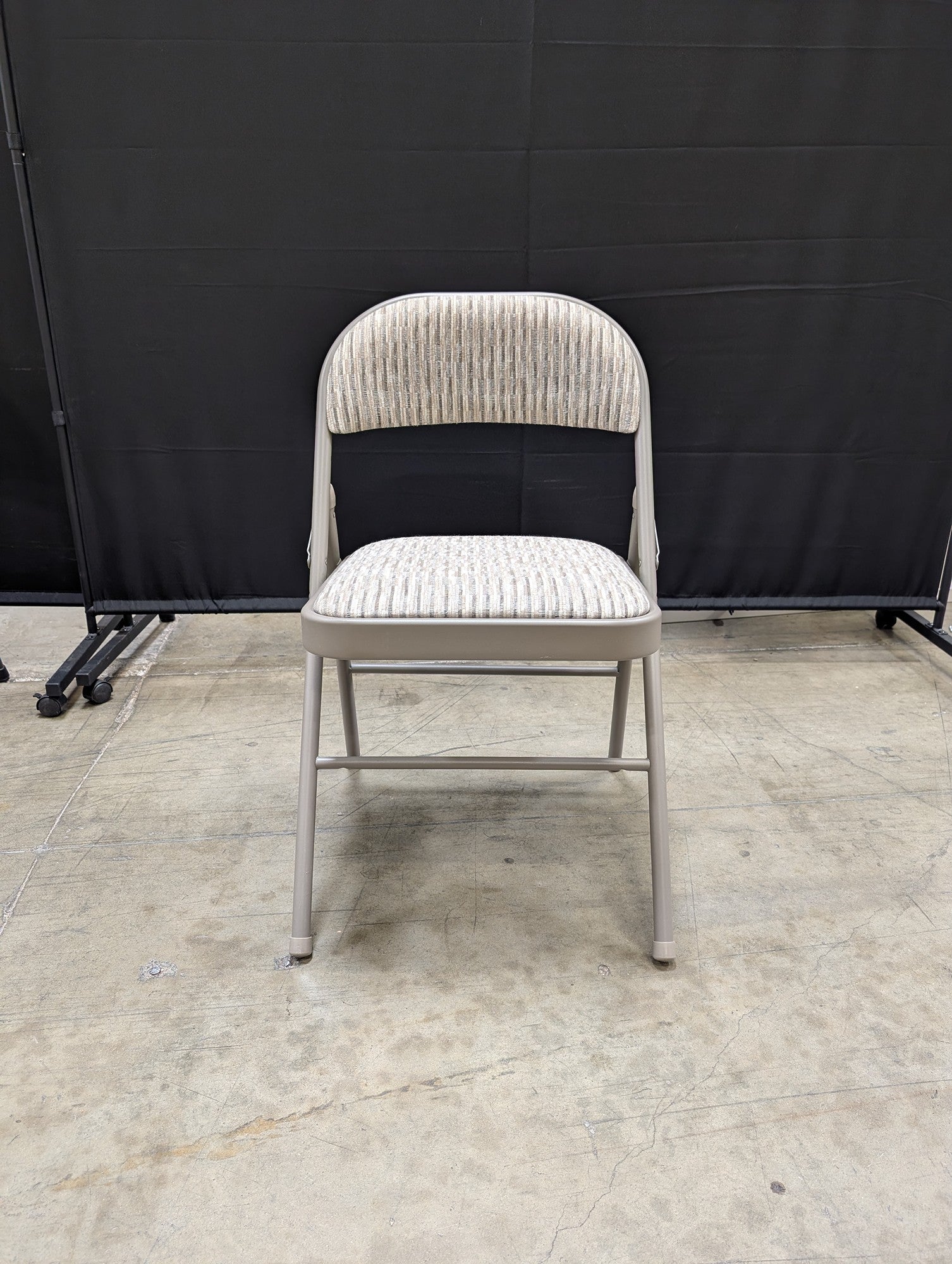 Upholstered Meco Folding Chair with Striped Fabric