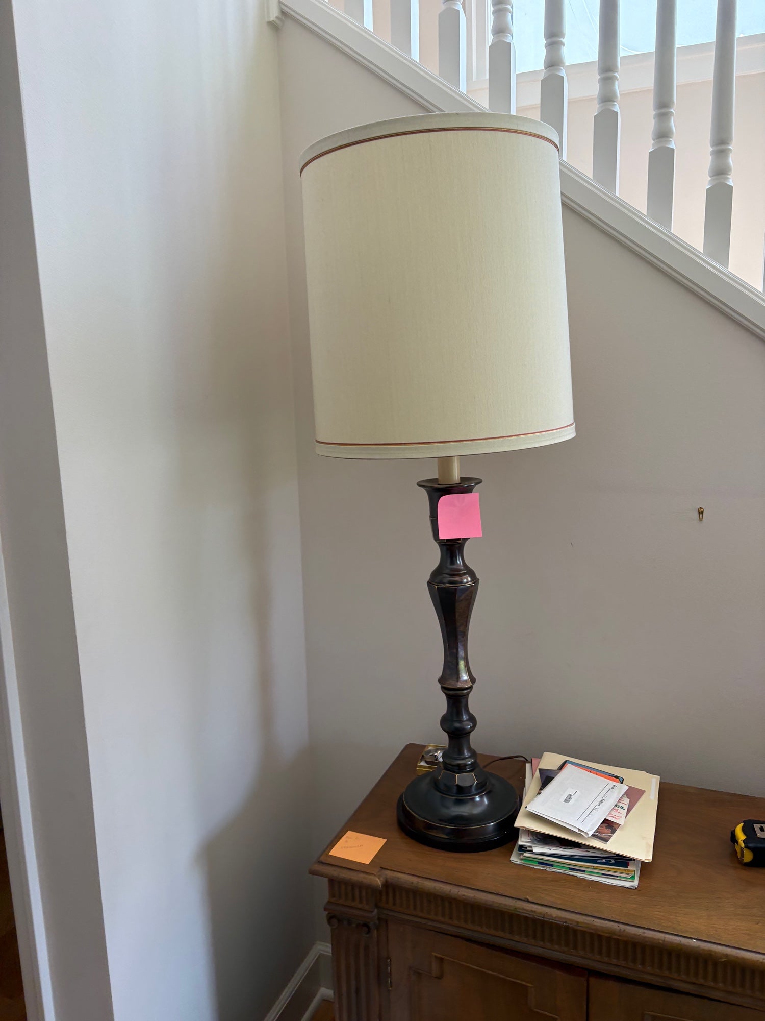 Traditional Dark Tone Table Lamp with Cream Drum Shade