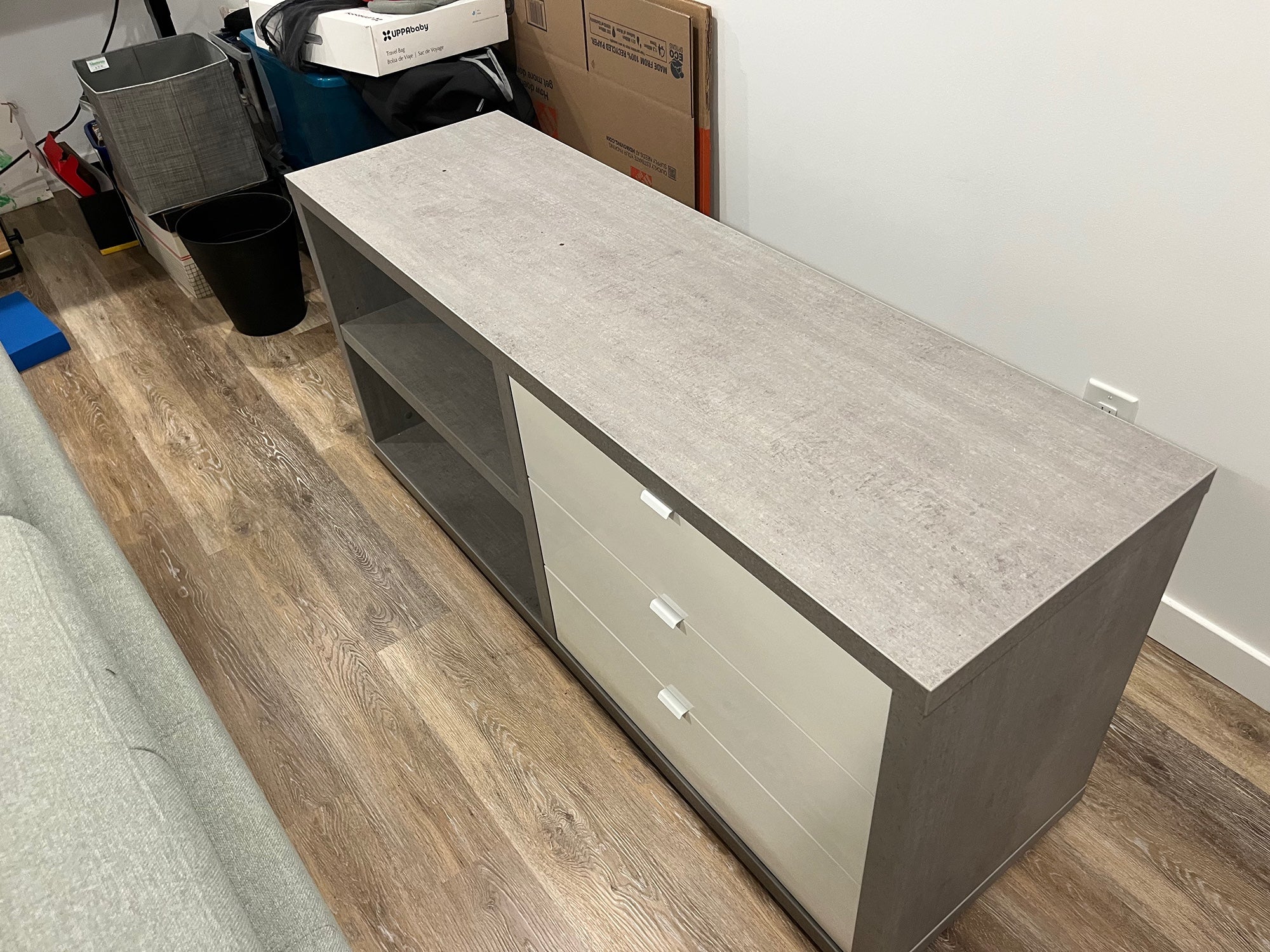 Modern Grey and Cream Three-Drawer TV Stand