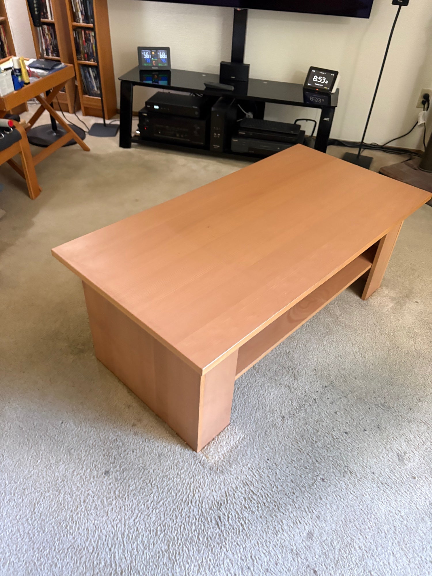 Modern Blonde Wood Rectangular Coffee Table with Open Storage