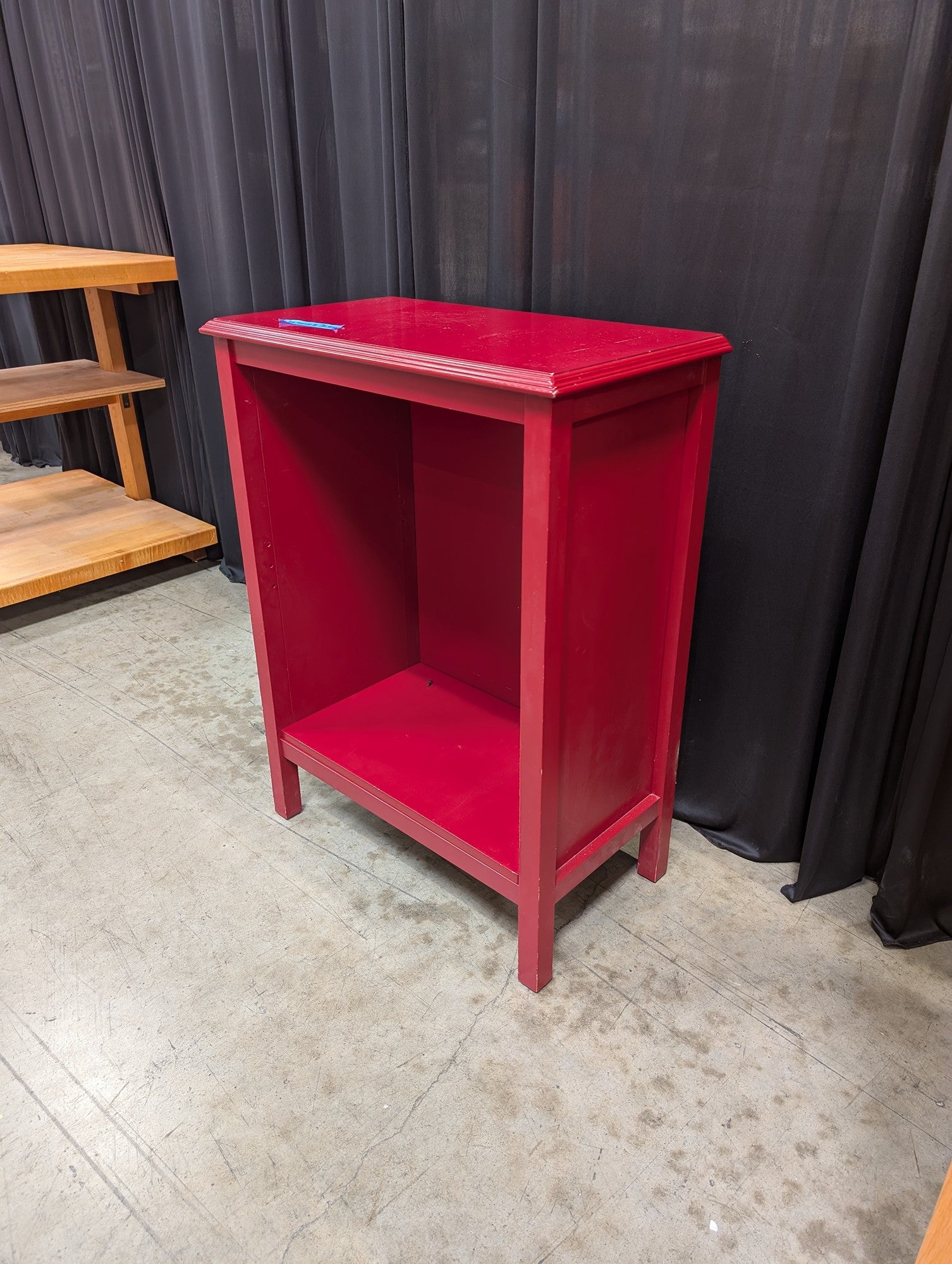 Vibrant Red Wood End Table with Open Shelf