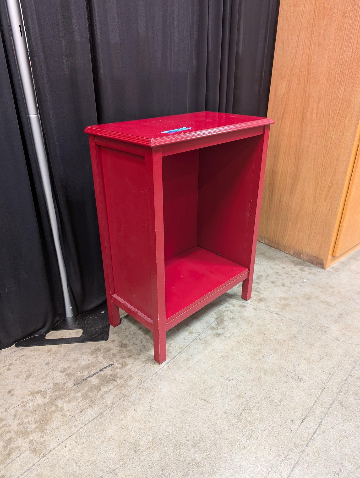 Vibrant Red Wood End Table with Open Shelf