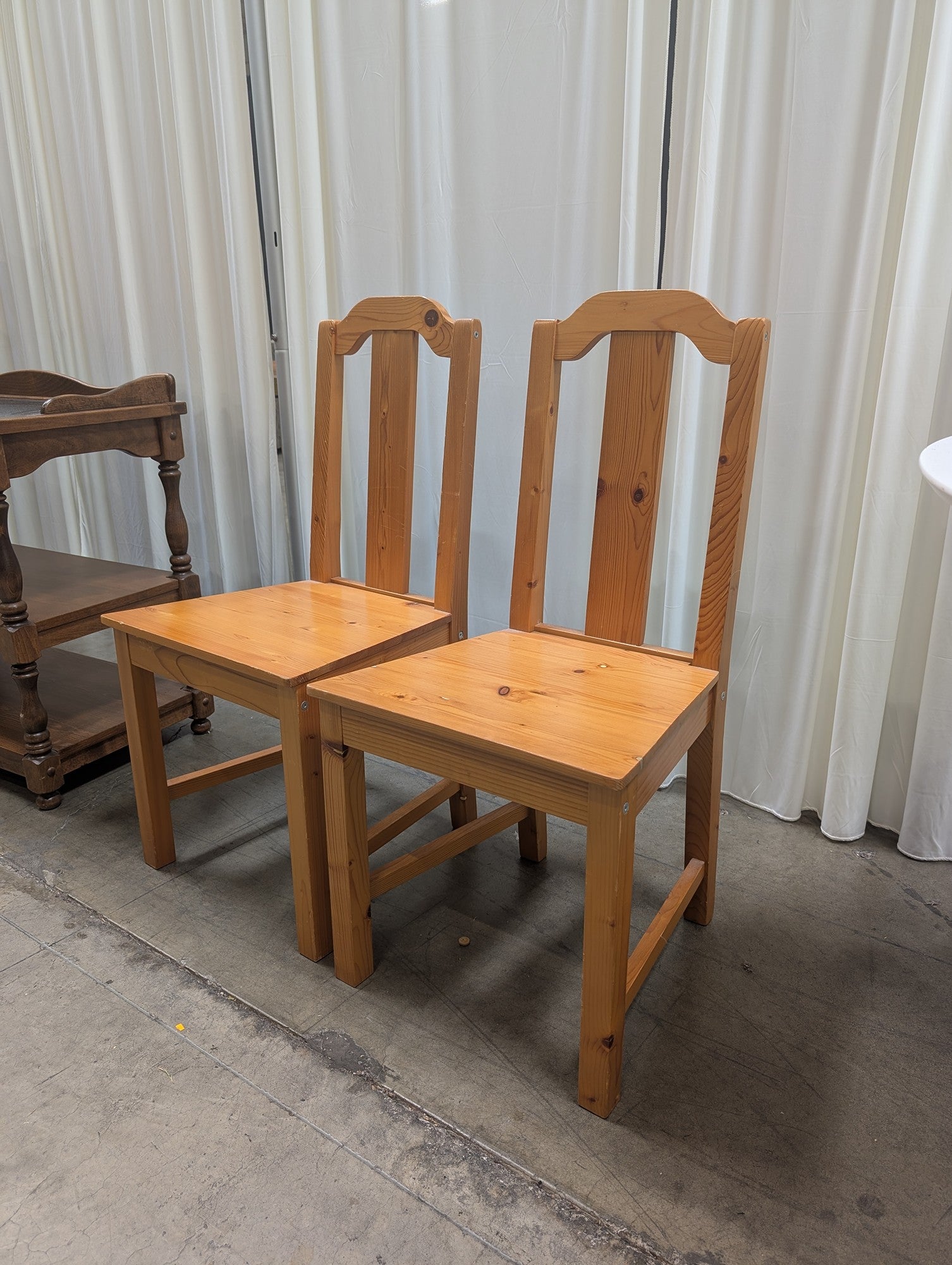 Pair of Rustic Light Wood High Back Dining Chairs