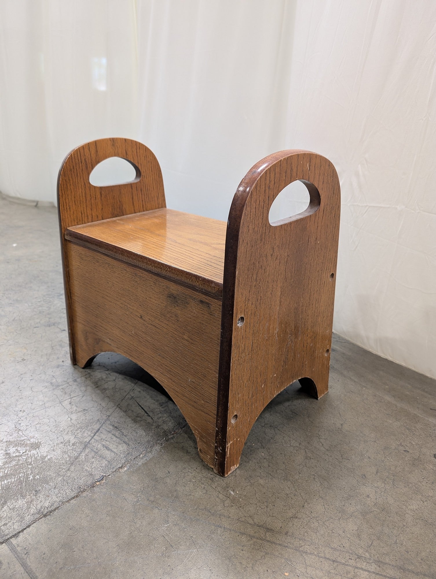 Brown Hardwood Lift-Top Storage Stool with Handles