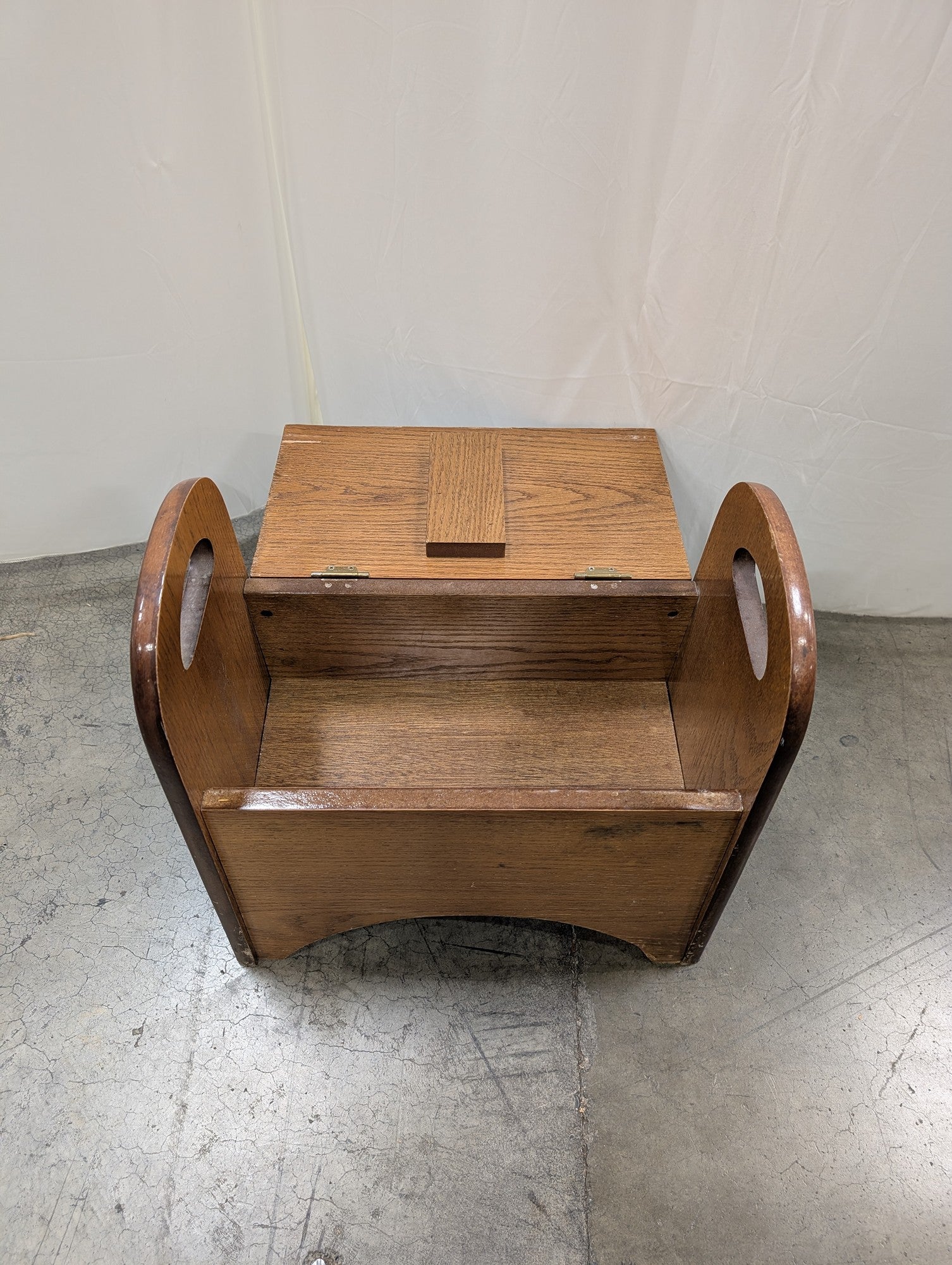 Brown Hardwood Lift-Top Storage Stool with Handles
