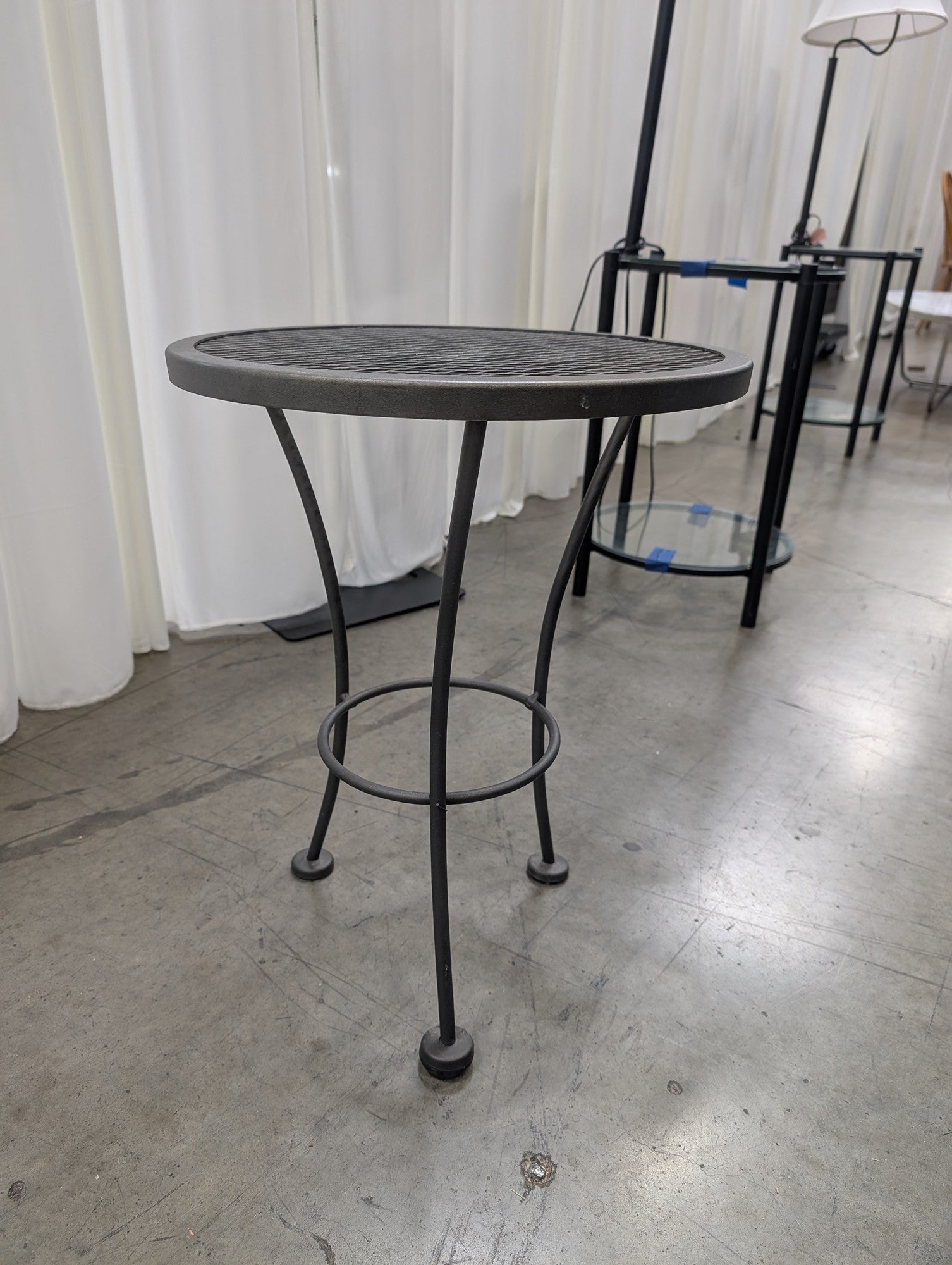 Round Grey Metal Outdoor End Table in Iron