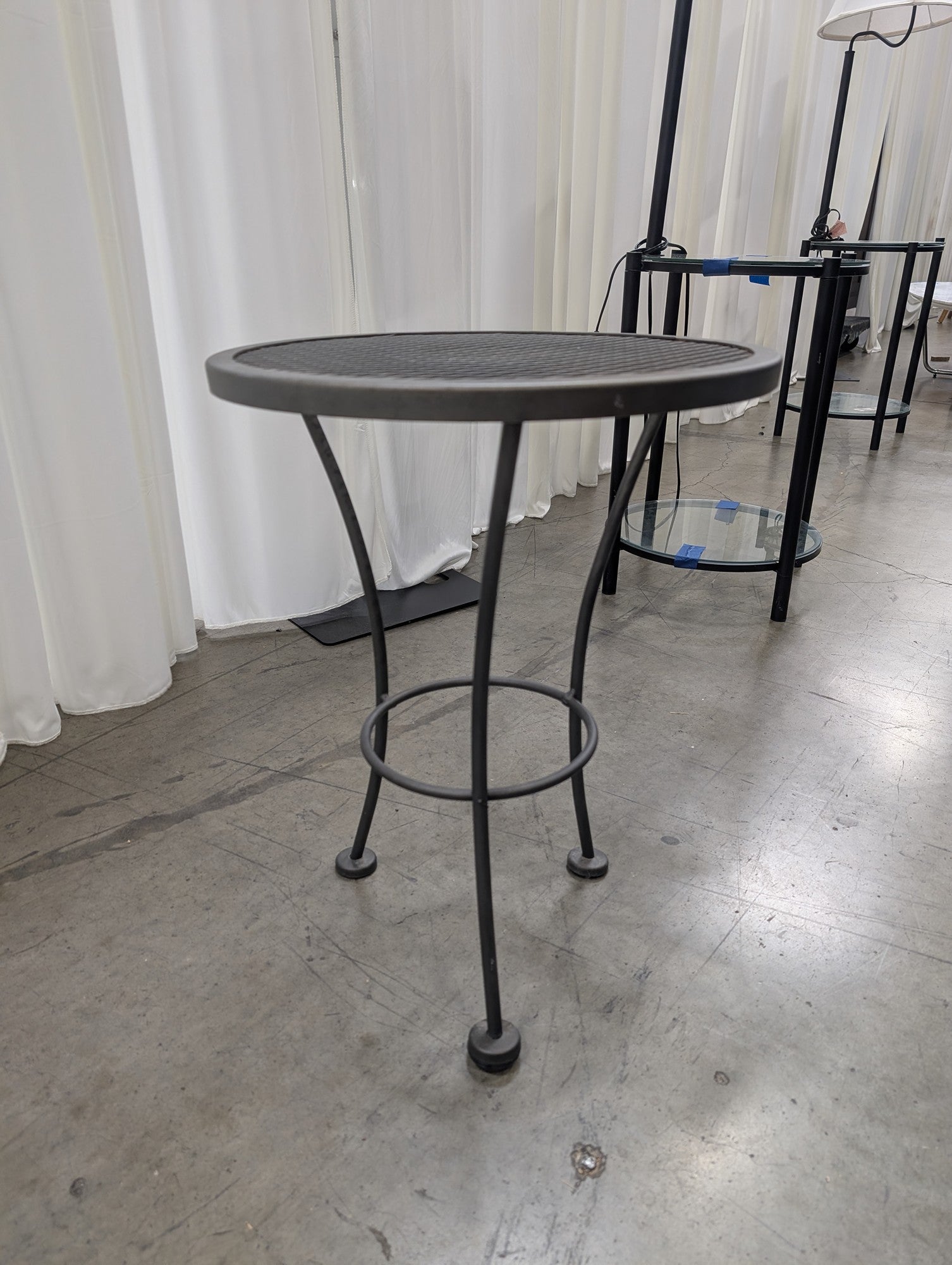 Round Grey Metal Outdoor End Table in Iron