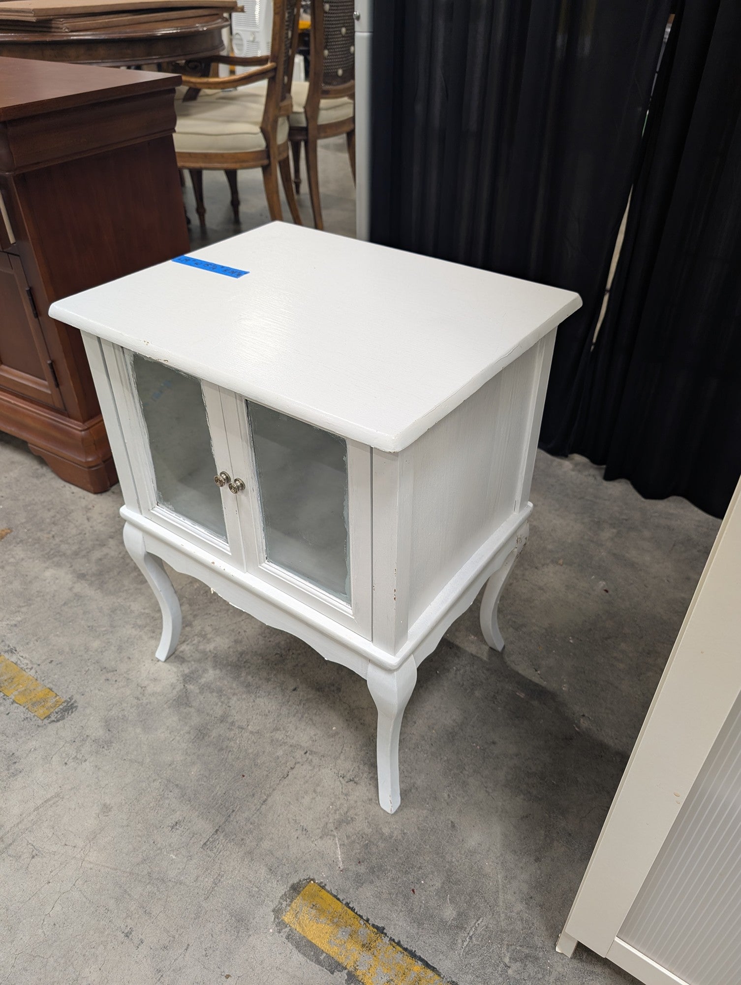 White French Provincial Style Nightstand with Glass Doors
