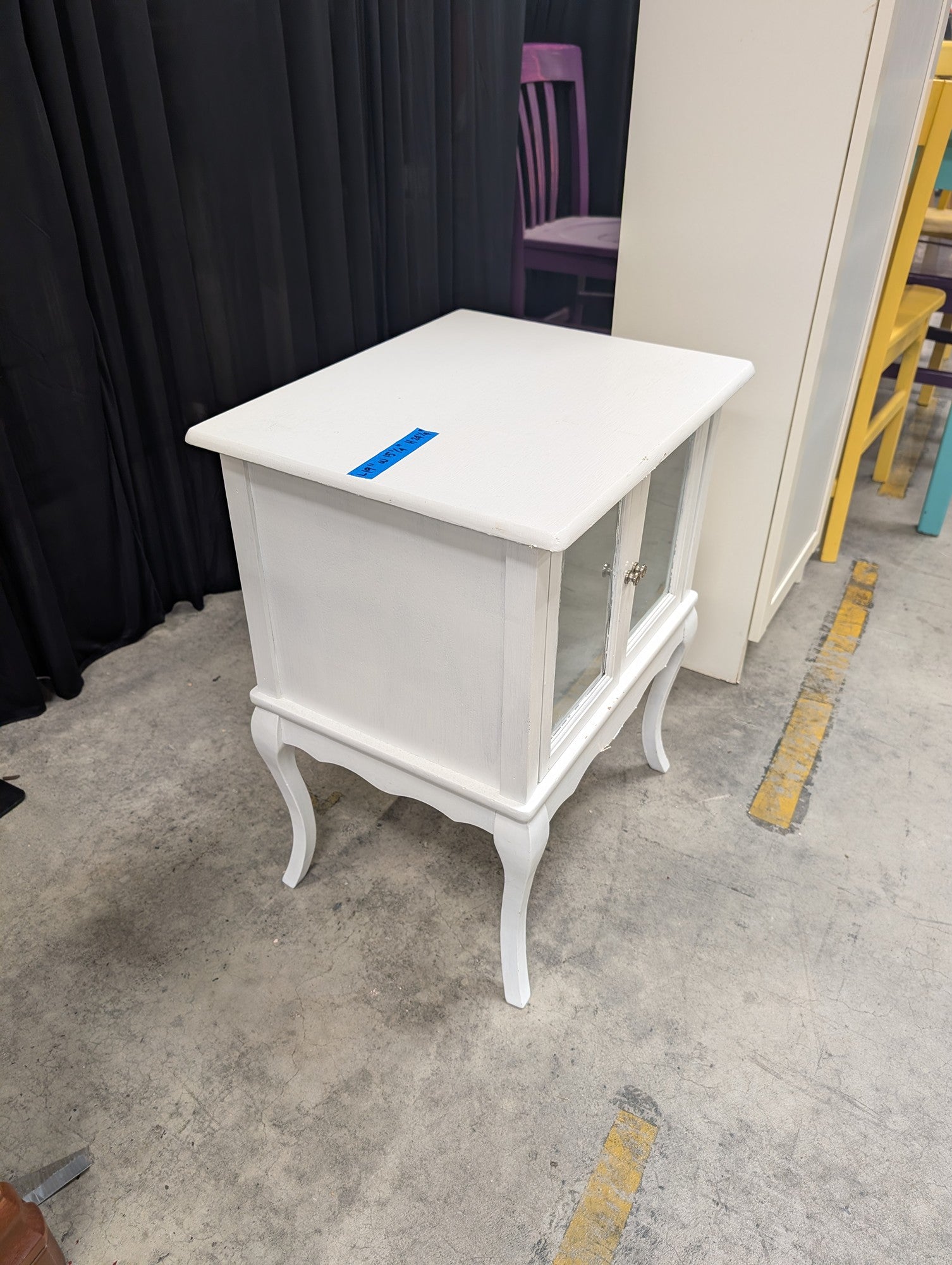 White French Provincial Style Nightstand with Glass Doors