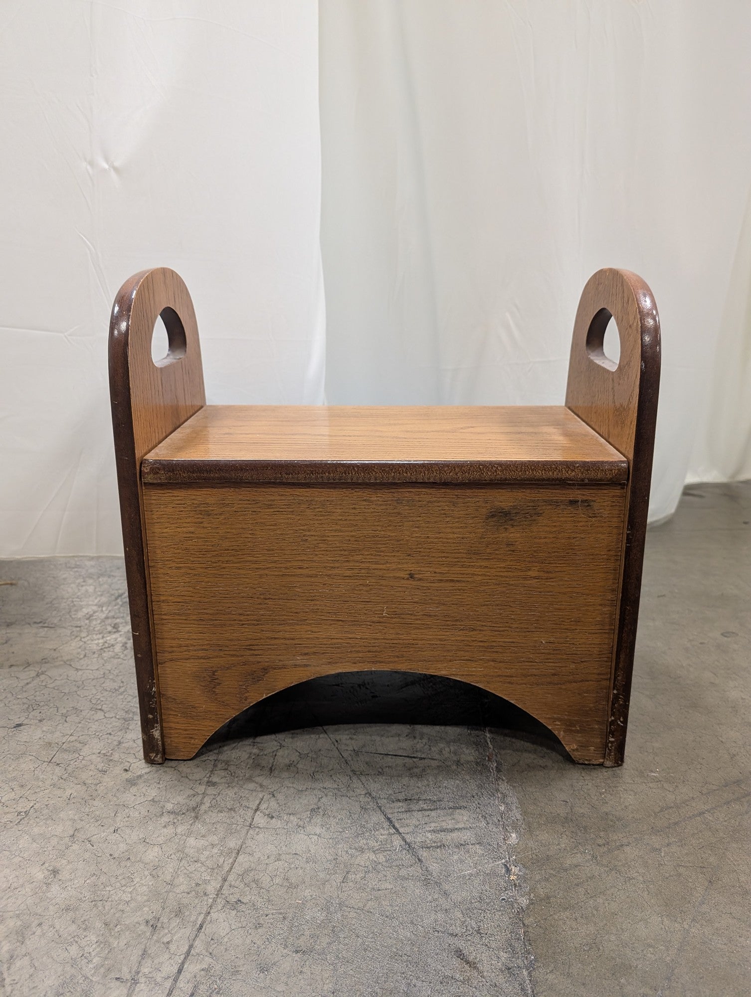 Brown Hardwood Lift-Top Storage Stool with Handles