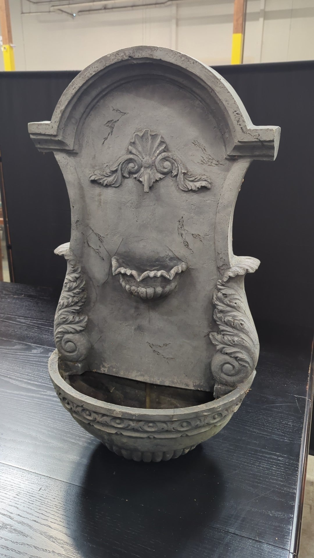Grey Ornate Wall Water Fountain with Shell Basin