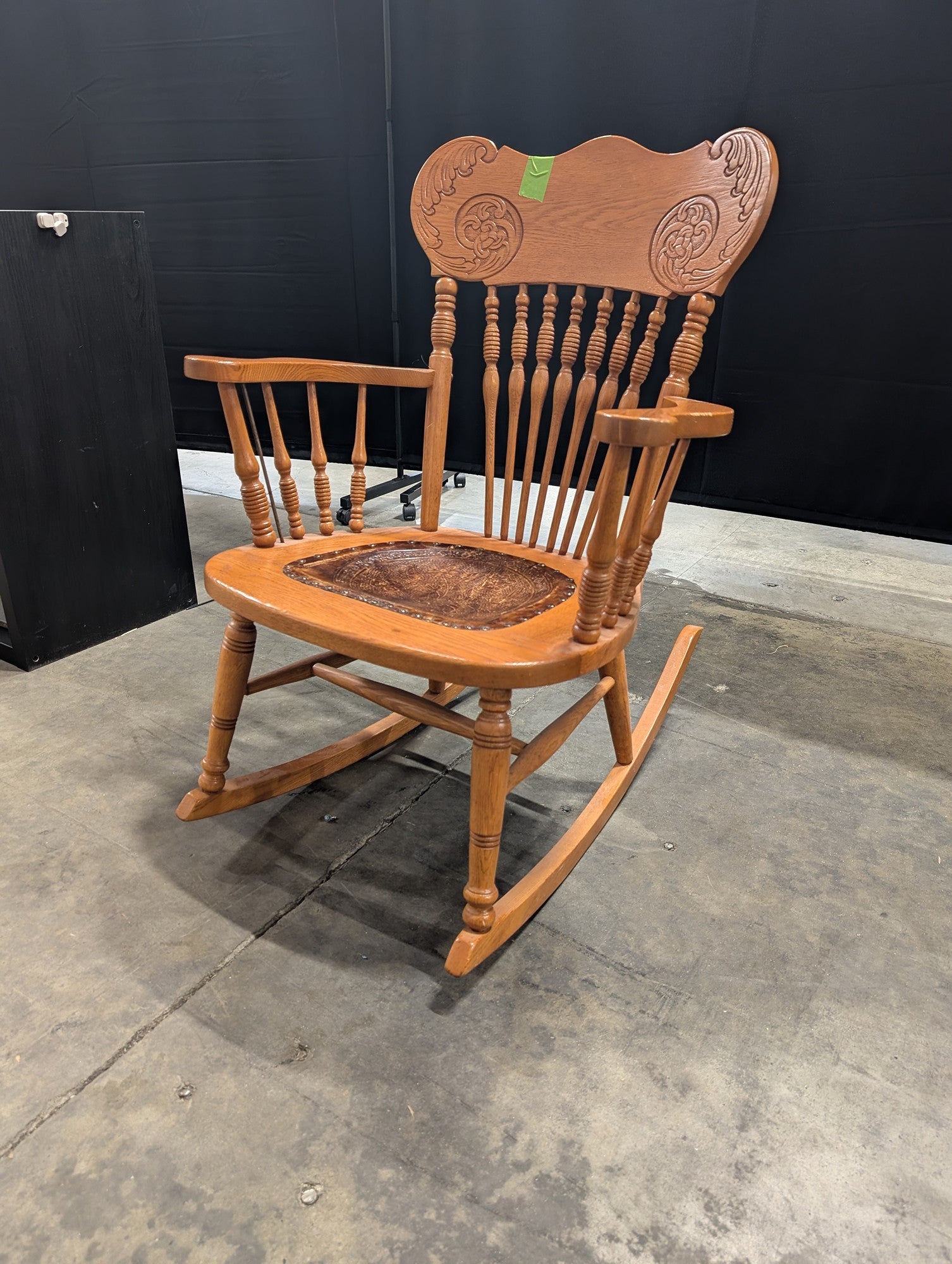 Traditional Carved Wood Rocking Chair with Embossed Seat